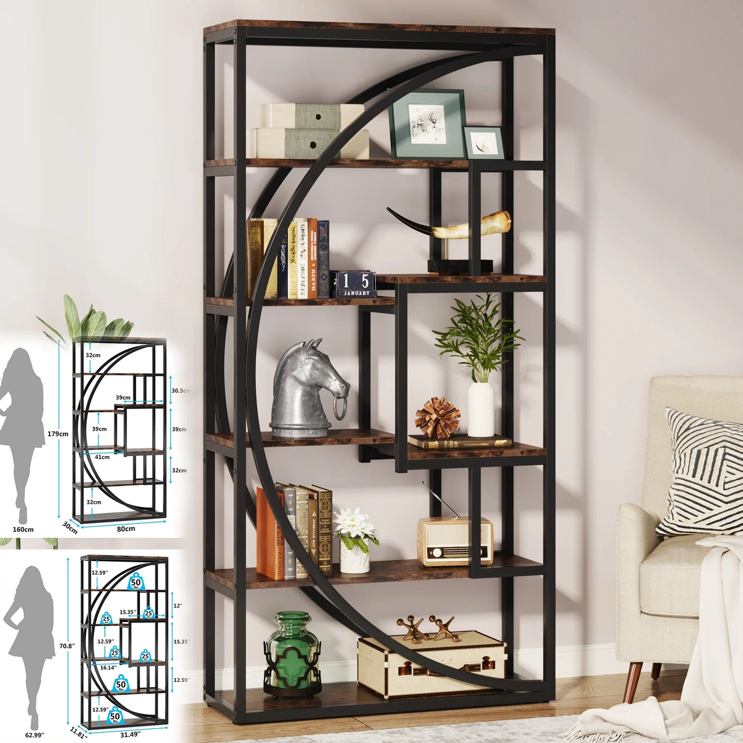 Tribesigns Industrial 5 Tier Etagere Bookcase Freestanding Shelf