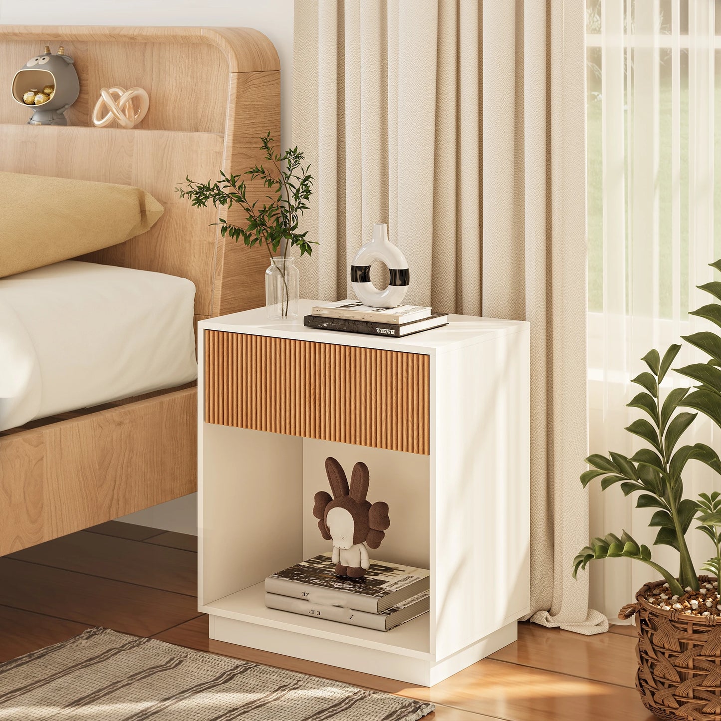Fluted Nightstands Set Of 2 Modern Mid Century Bedside Tables