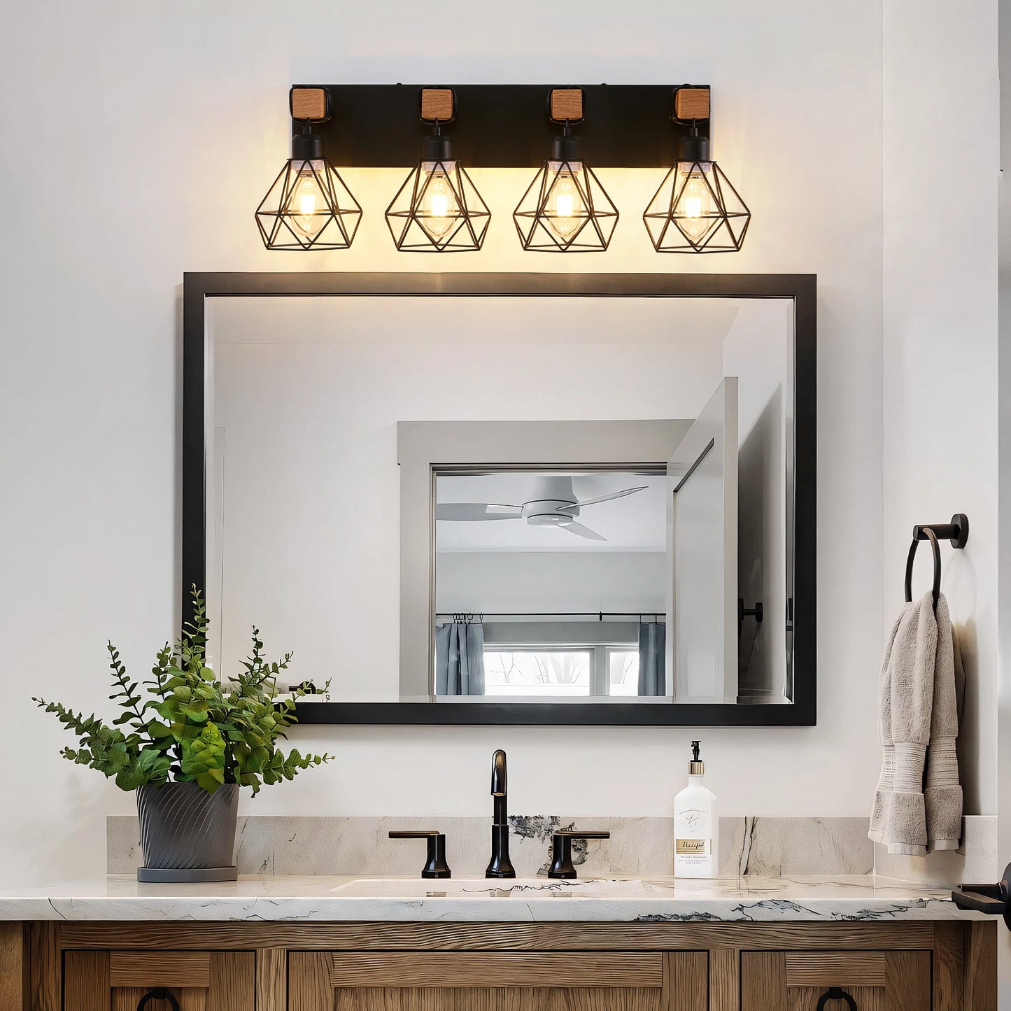 Vanity Wall Light Cage Farmhouse Geometric Style Iron