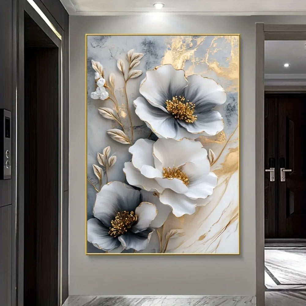 Modern Luxury Floral Canvas Mural Framed 3D Painting For Bedroom