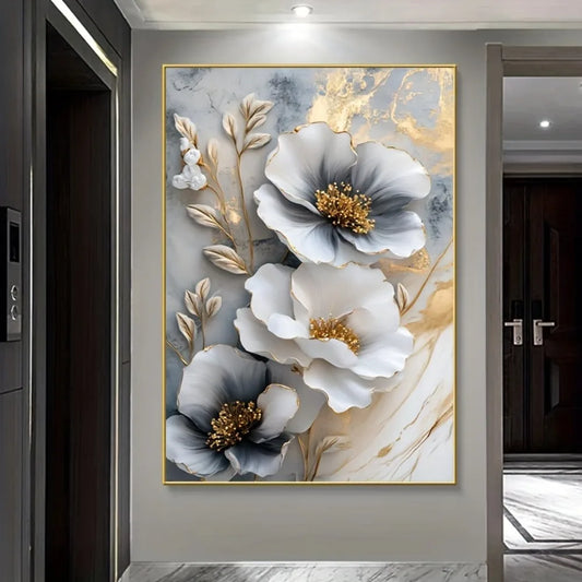 Modern Luxury Floral Canvas Mural Framed 3D Painting For Bedroom