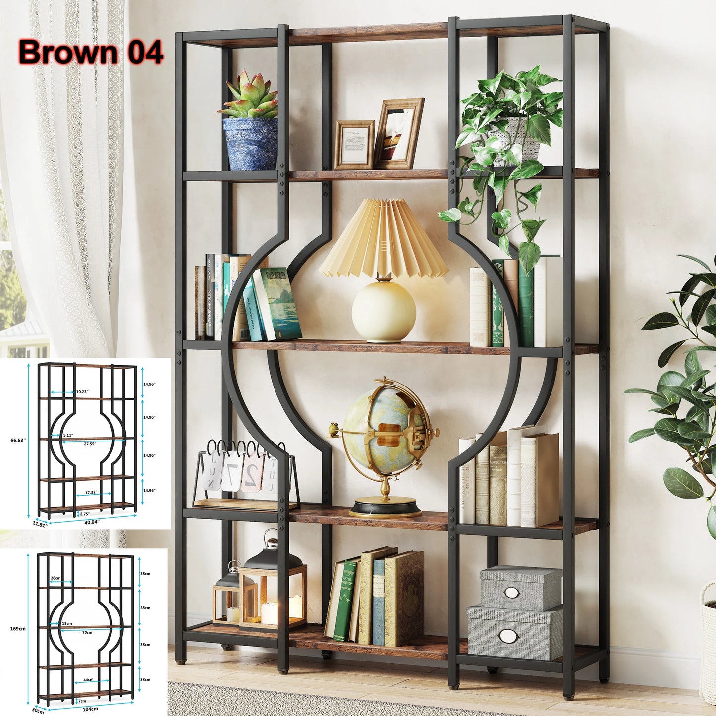 Tribesigns Industrial 5 Tier Etagere Bookcase Freestanding Shelf