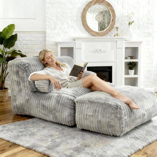 Memory Foam Bean Bag Chair With Armrests And Faux Fur