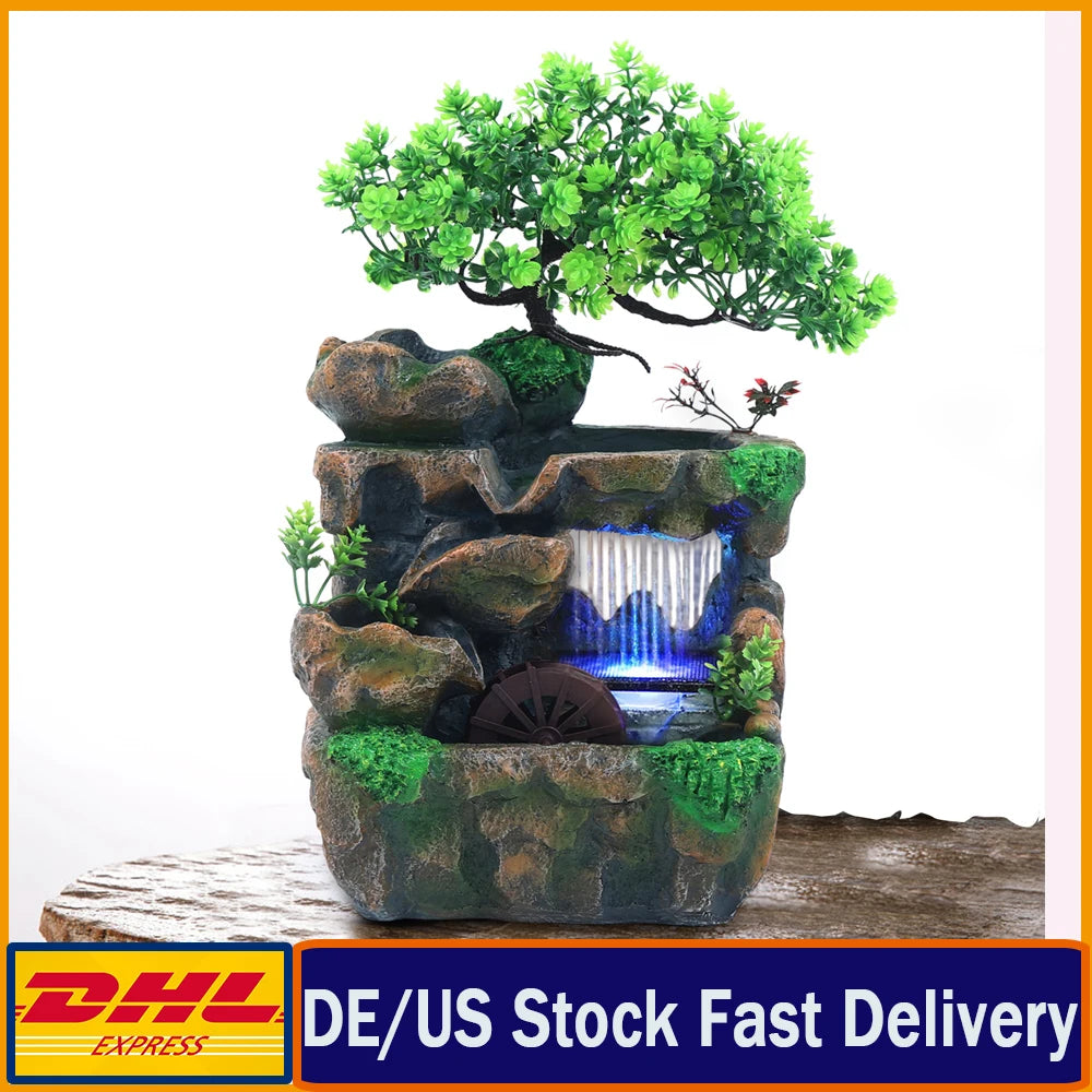 Indoor Tabletop Water Fountain With LED Lighting For Zen Ambiance