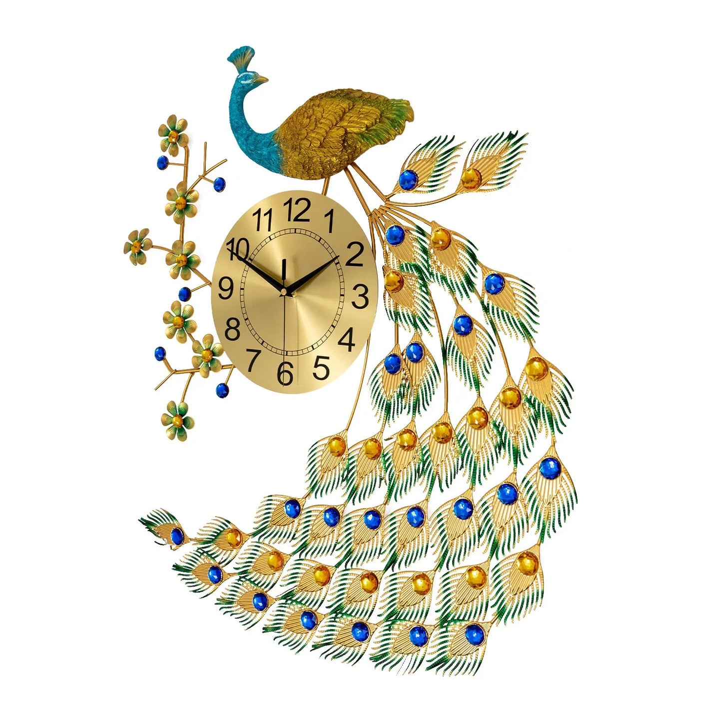 Peacock Metal Wall Clock Luxury Living Room Decor Gift