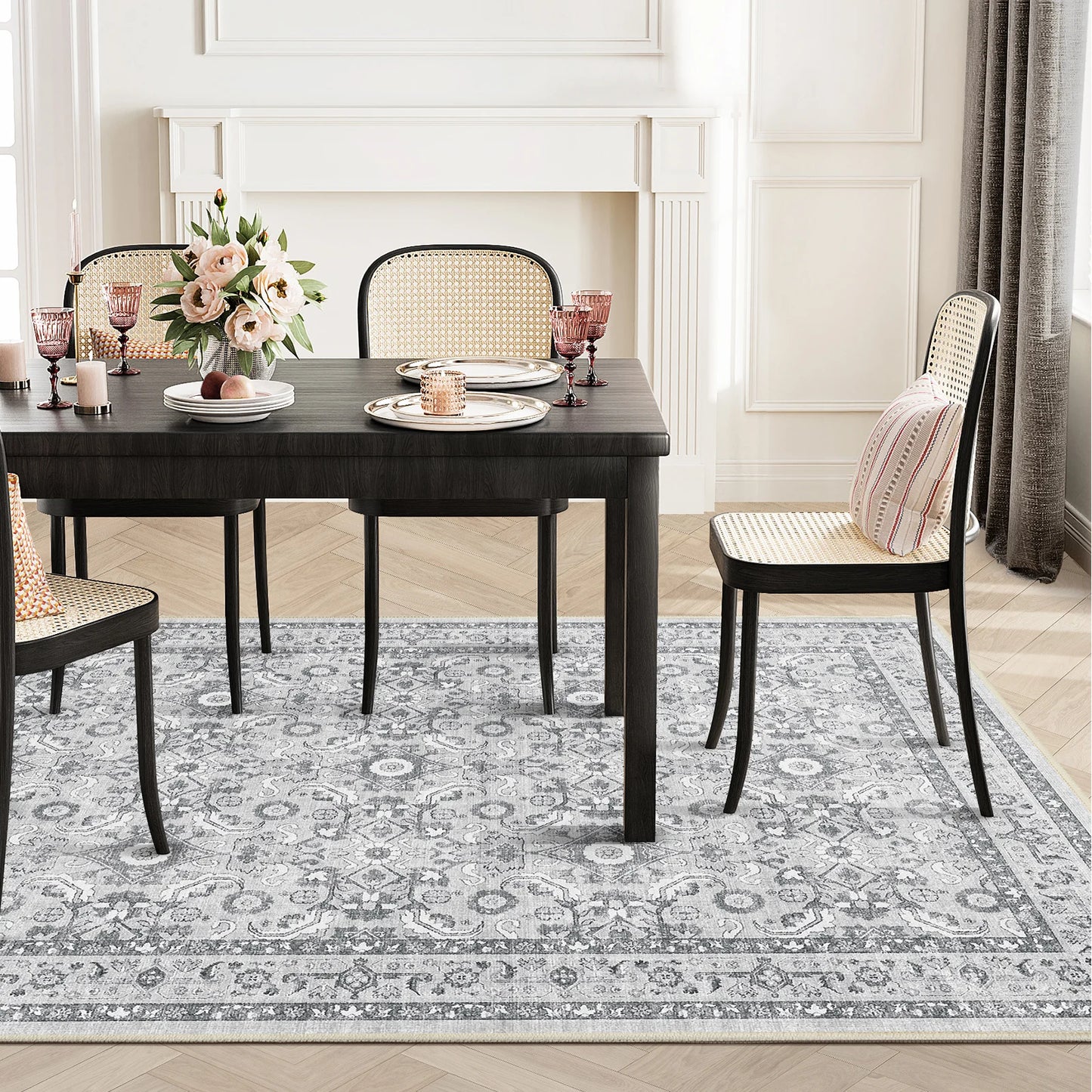Noned Persian Floral Living Room Rug Hand Tufted Polyester