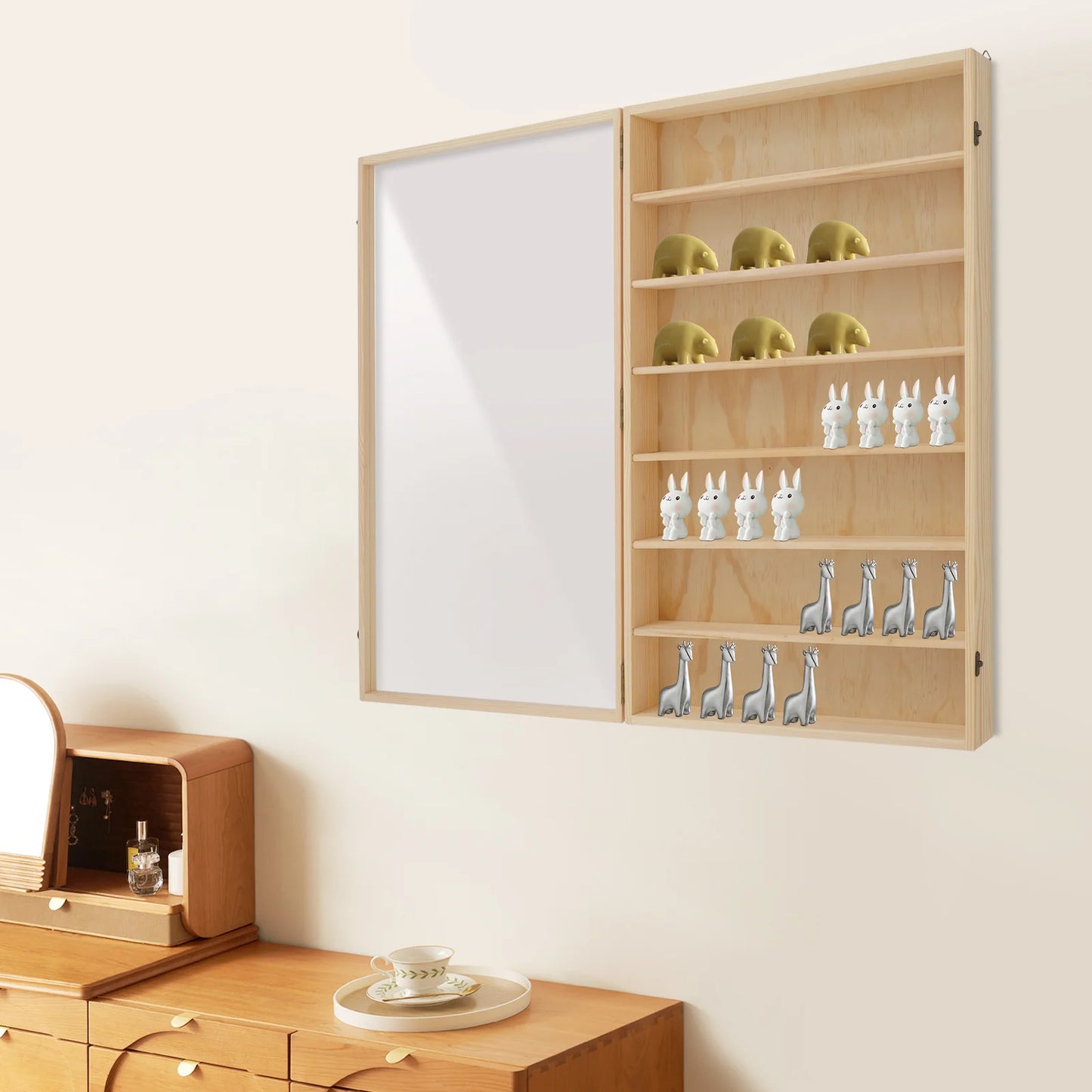 7-Tier Wall Mounted Wooden Display Cabinet For Models