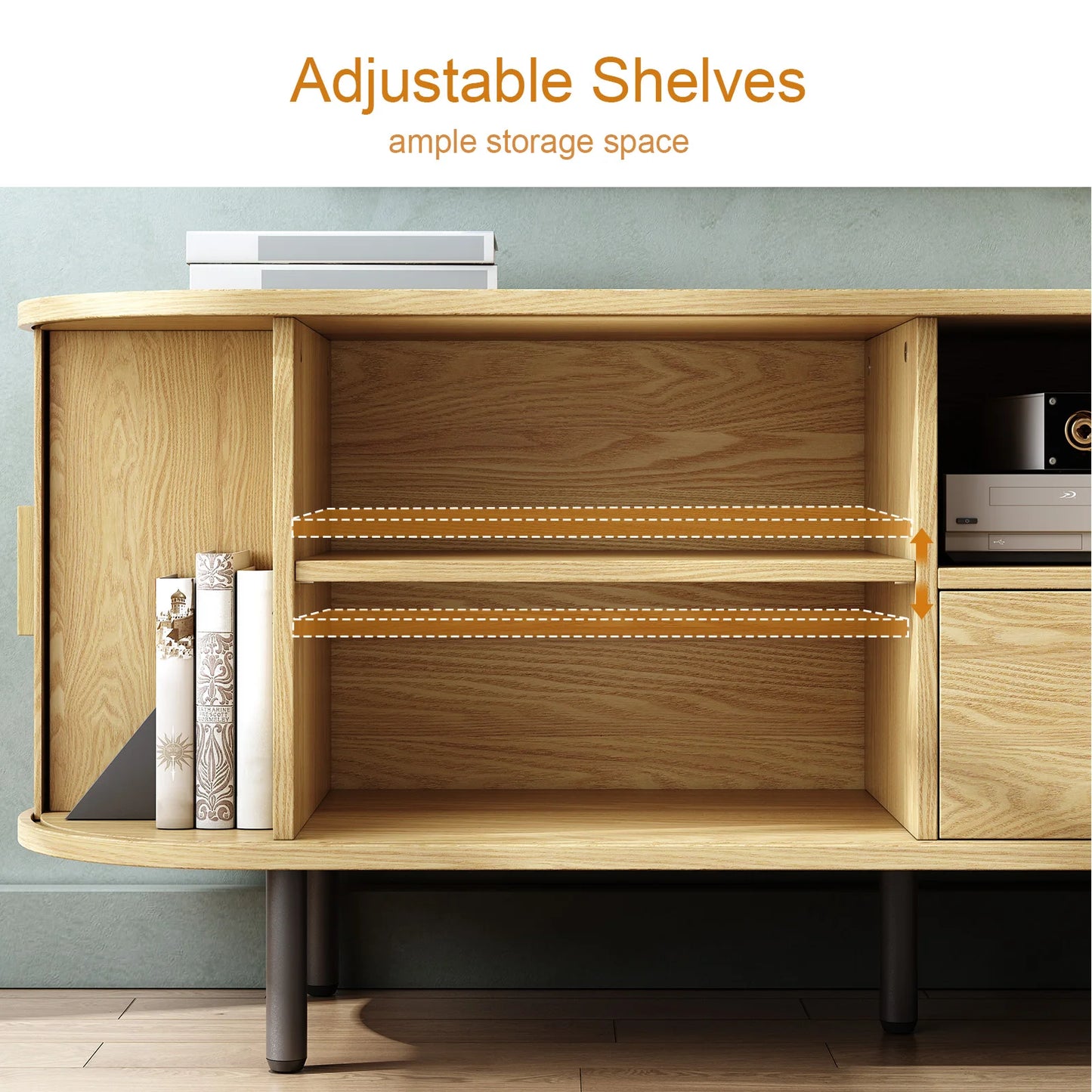 ONBRILL TV Console With Power Outlet And Adjustable Shelves