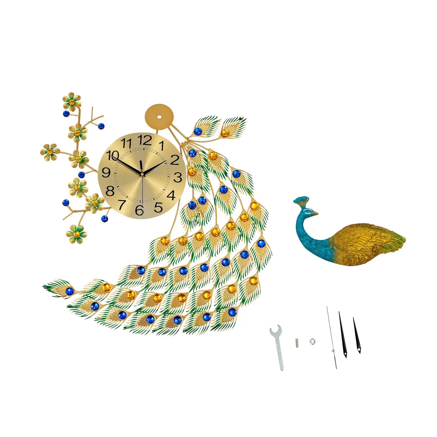 Peacock Metal Wall Clock Luxury Living Room Decor Gift