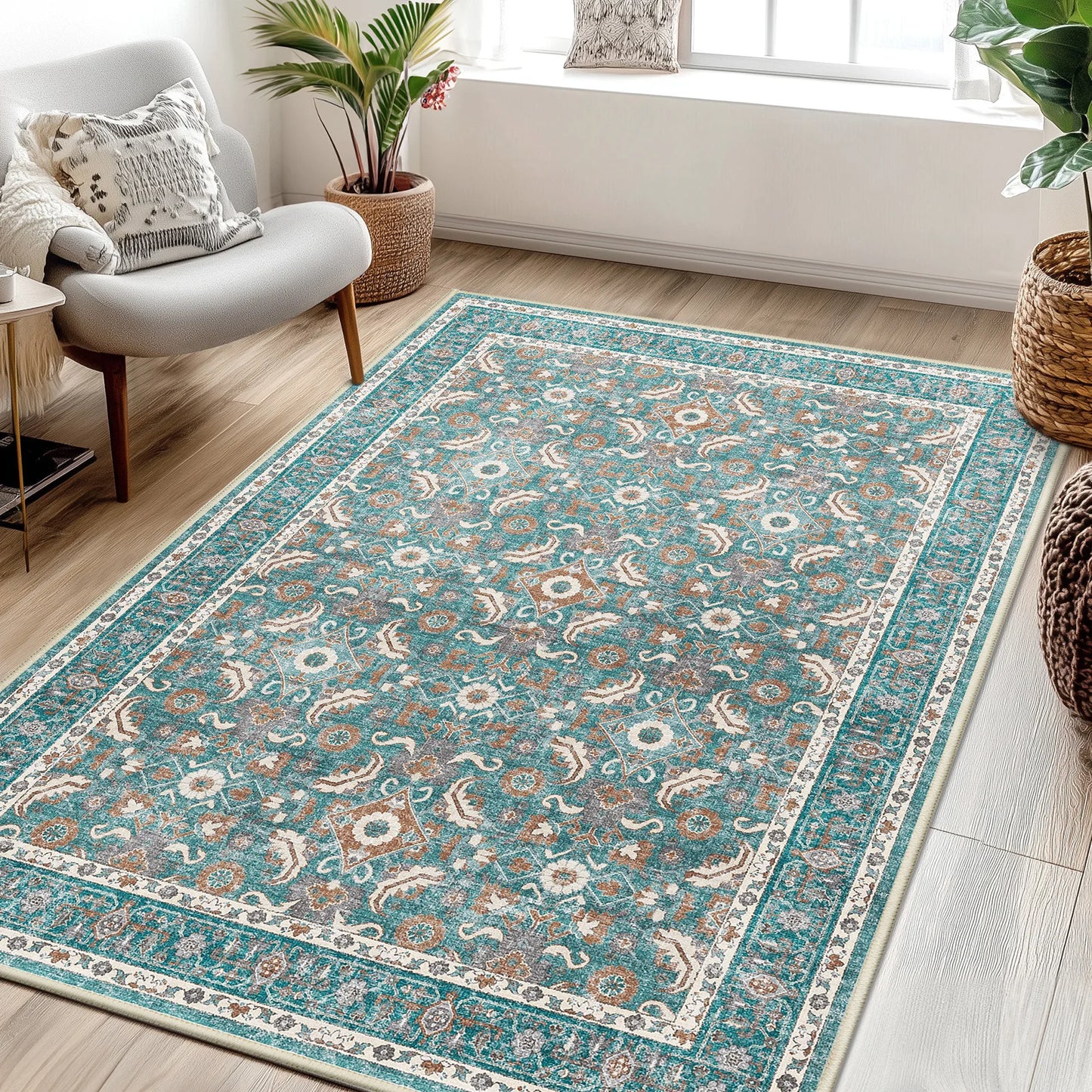 Noned Persian Floral Living Room Rug Hand Tufted Polyester