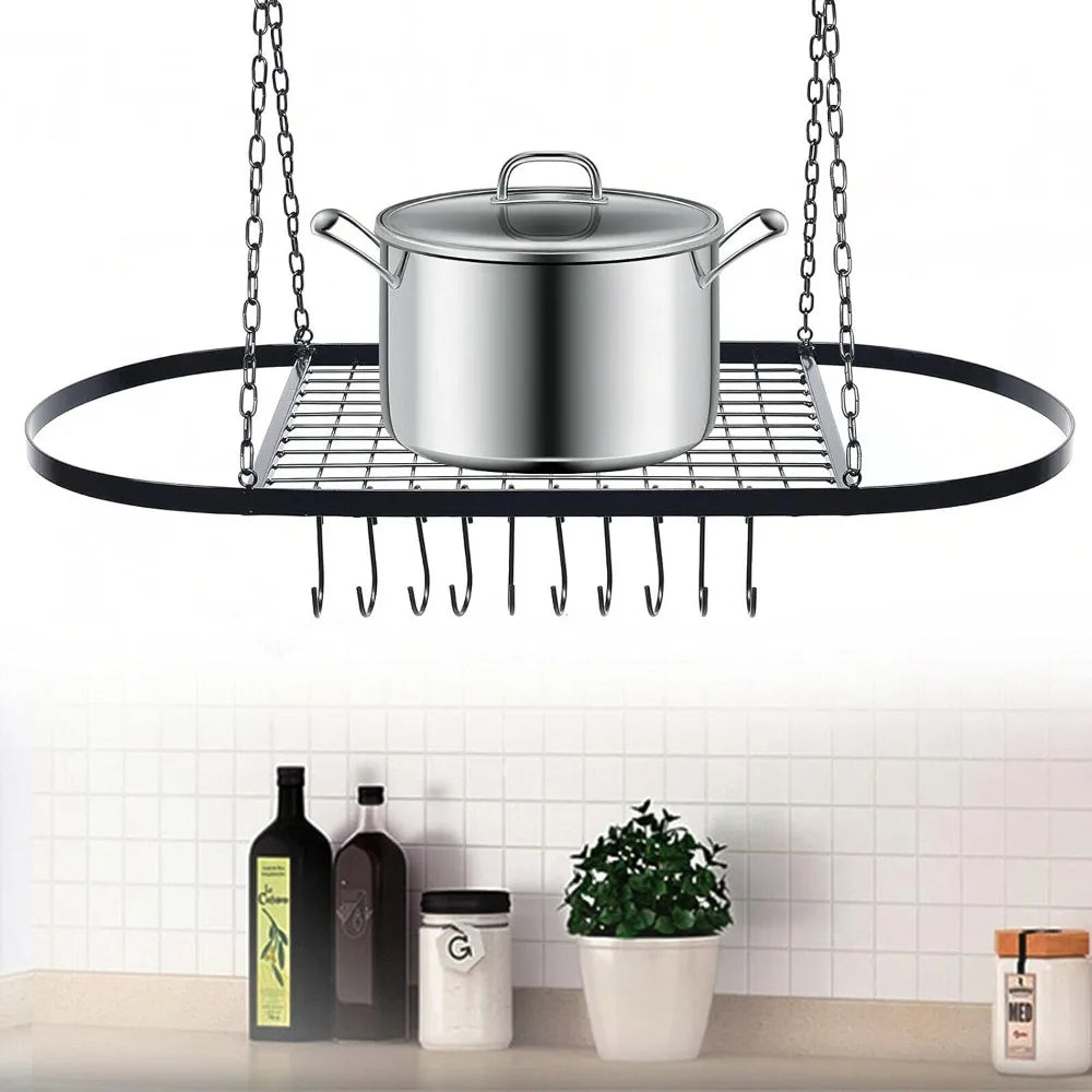 Bymaocar Pot Pan Rack With Shelf And Wall Mounted Hooks