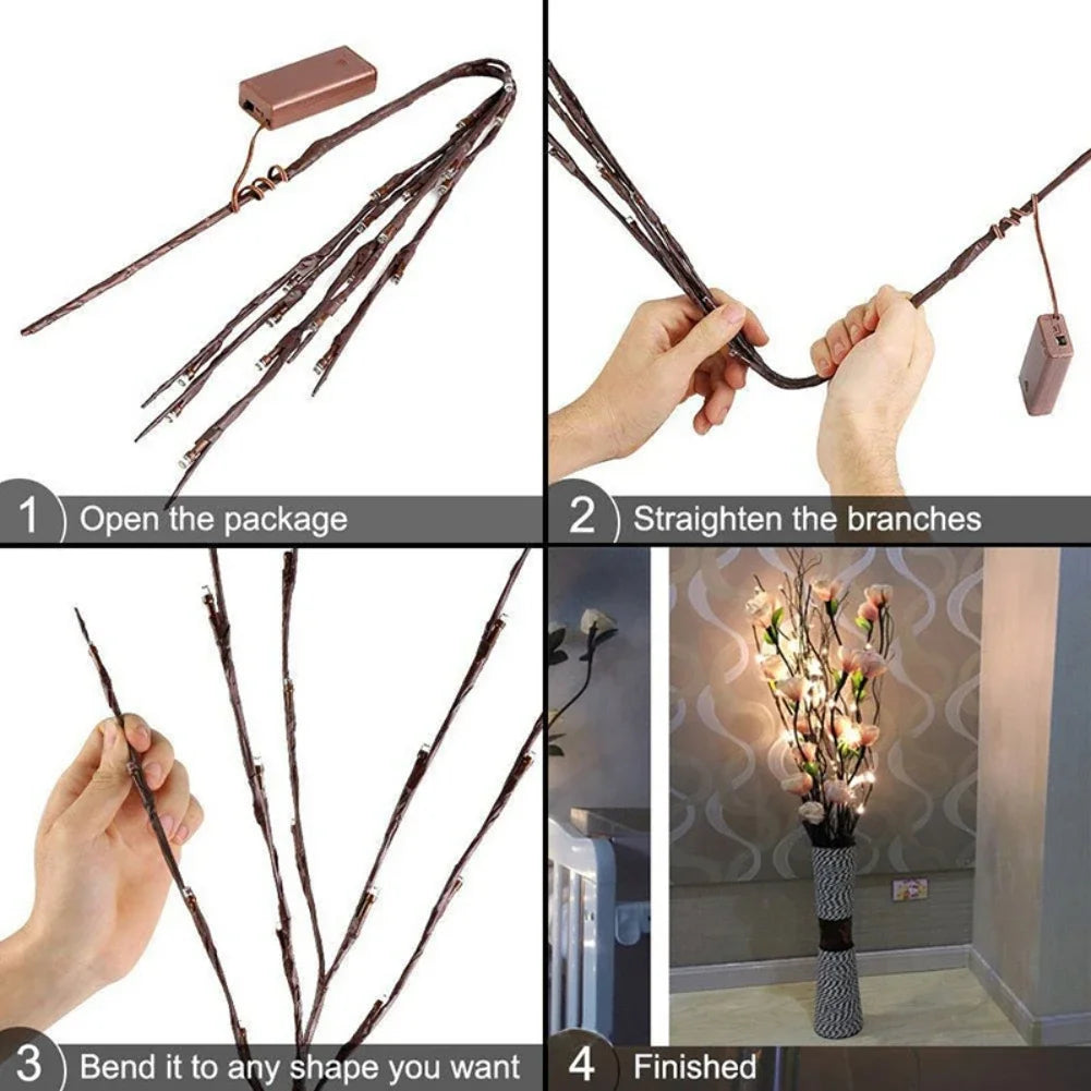 LED White Birch Branch Lights 20 LED Battery Operated Fairy Twig Lamp