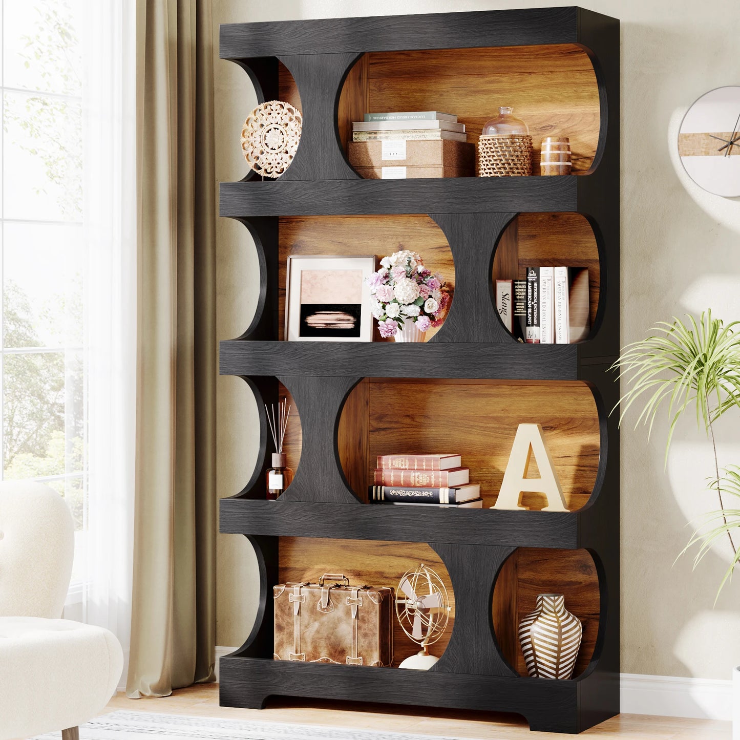 Tribesigns S-Shaped 4-Tier Bookcase Modern Wood Display