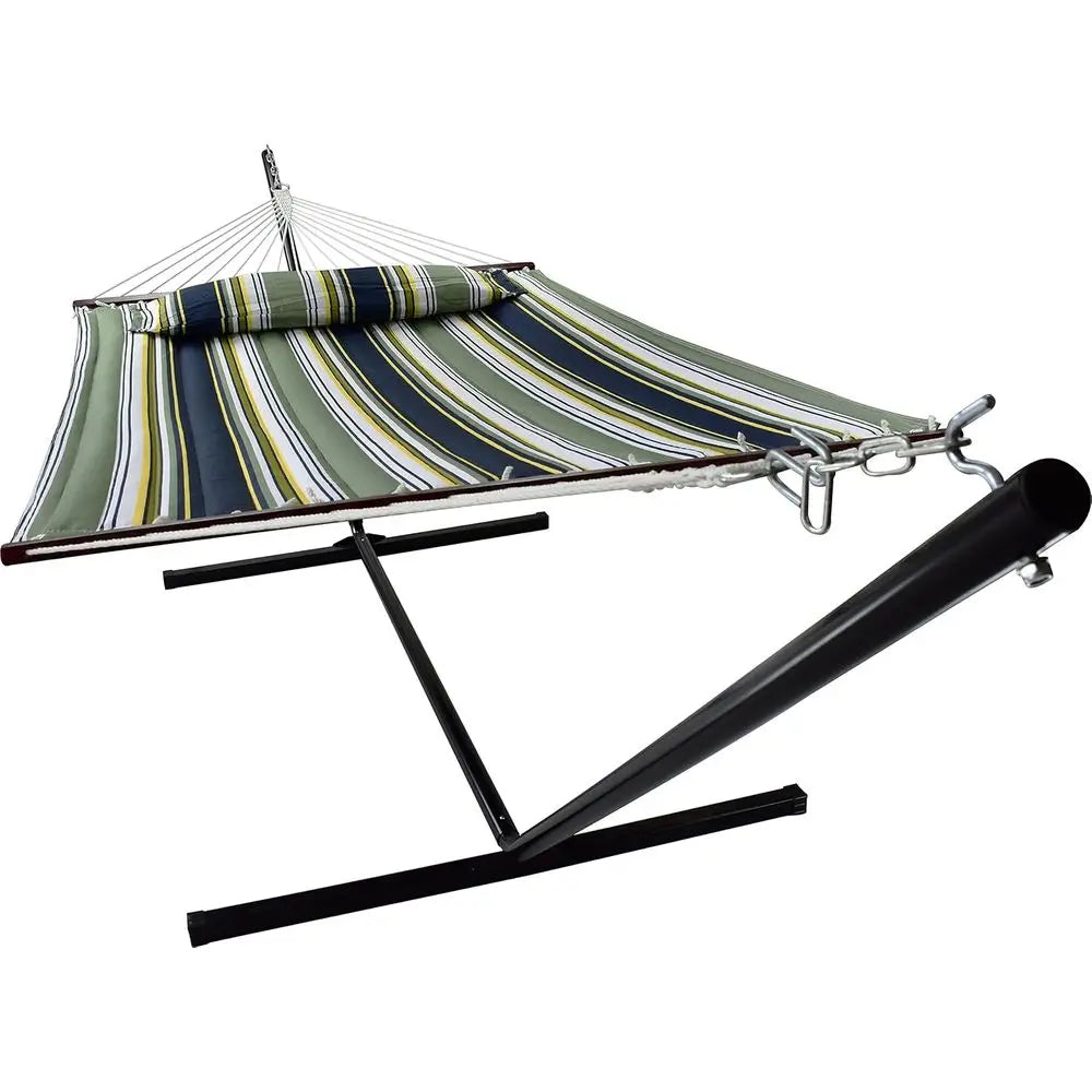 Premium 53 Cotton Hammock with Stand - 2-Person, Pillow & Spreader Bars - Portable Outdoor Patio Camping - Washable, 450lbs