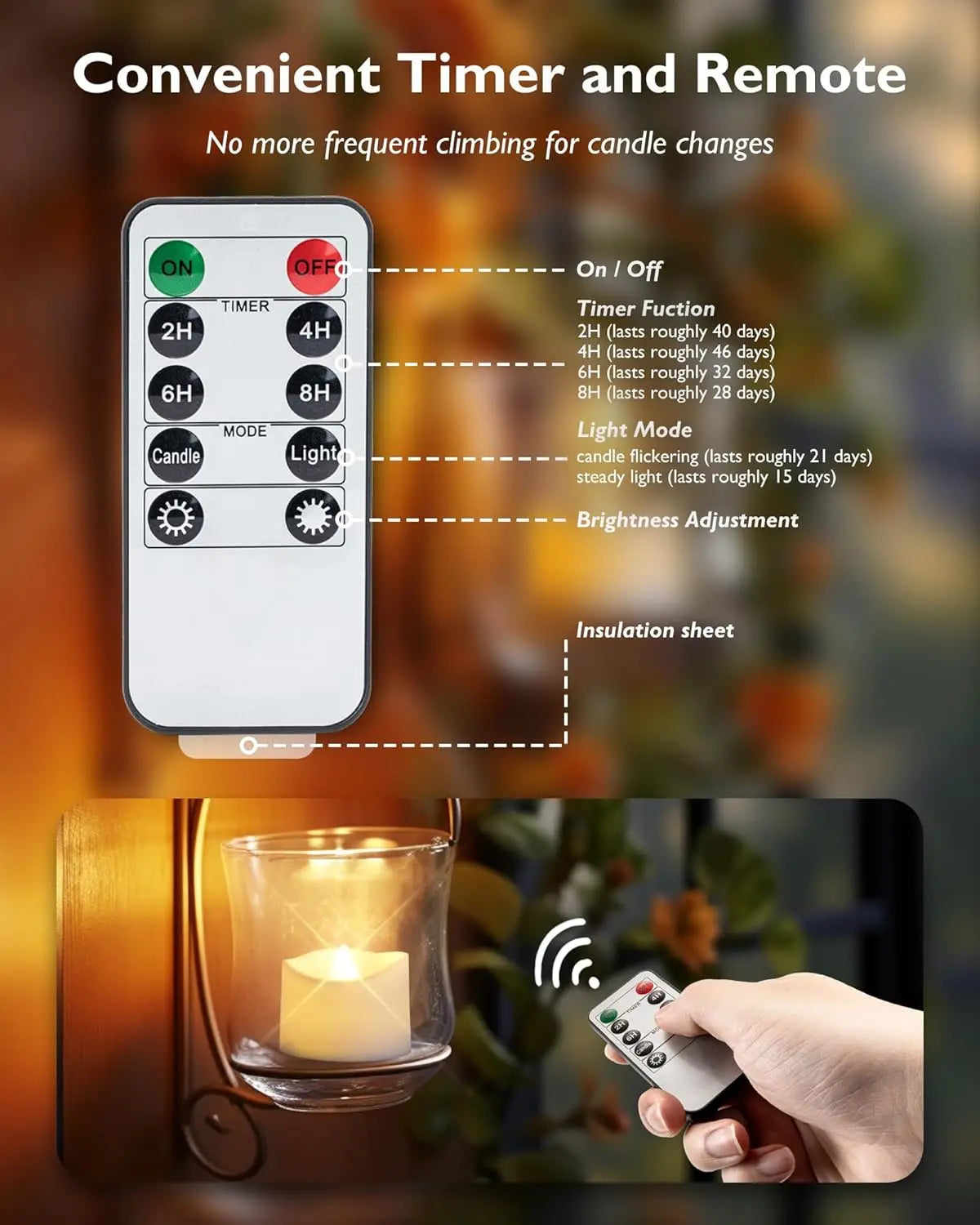 24pcs Remote Timer LED Tea Lights, 400+ Hours Flickering Flameless Battery Candles for Tabletop Decor