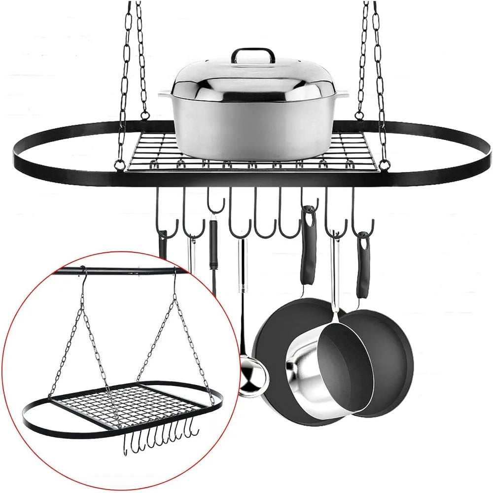 Bymaocar Pot Pan Rack With Shelf And Wall Mounted Hooks