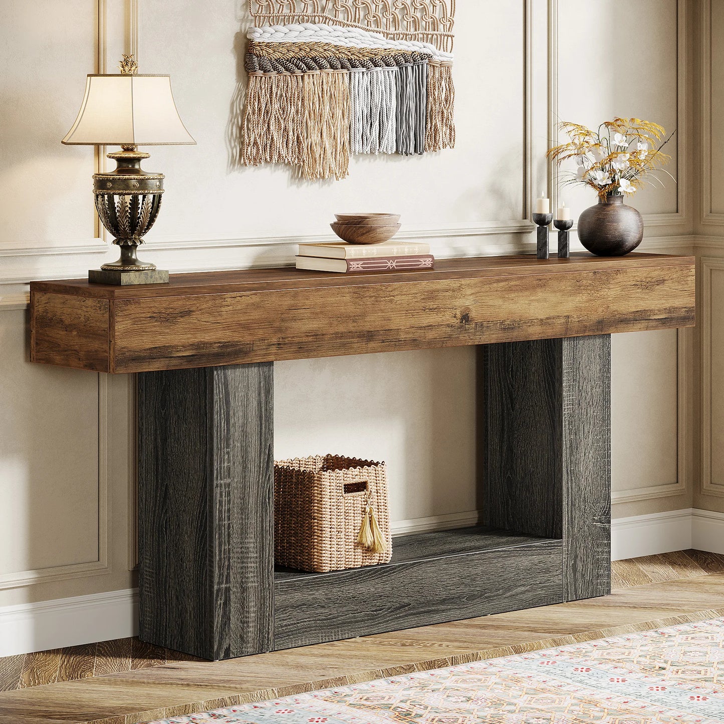 Tribesigns Farmhouse Console Table With U-Shaped Base