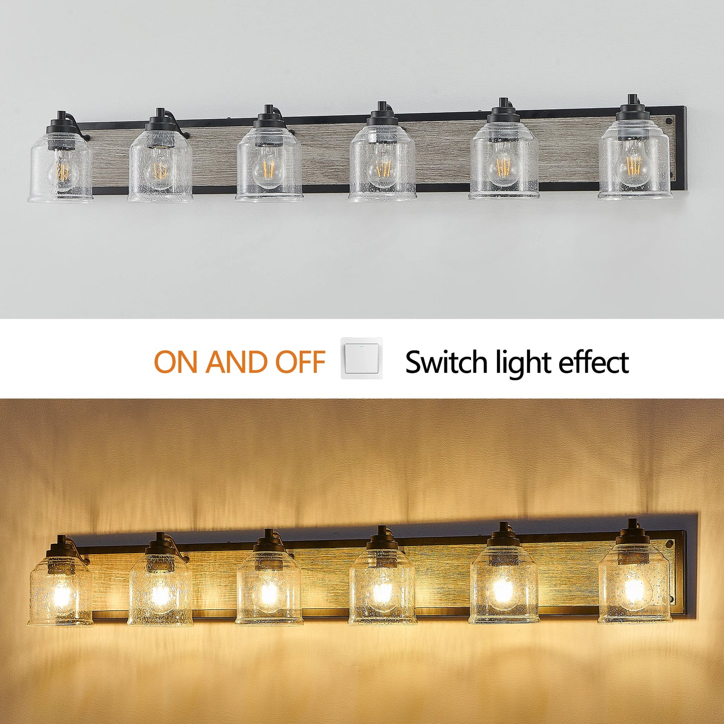 Rustic Farmhouse Vanity Light Fixture Wall Sconce With Wood Backplate