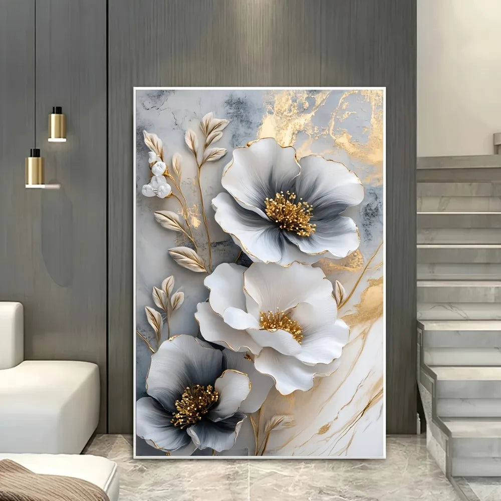 Modern Luxury Floral Canvas Mural Framed 3D Painting For Bedroom