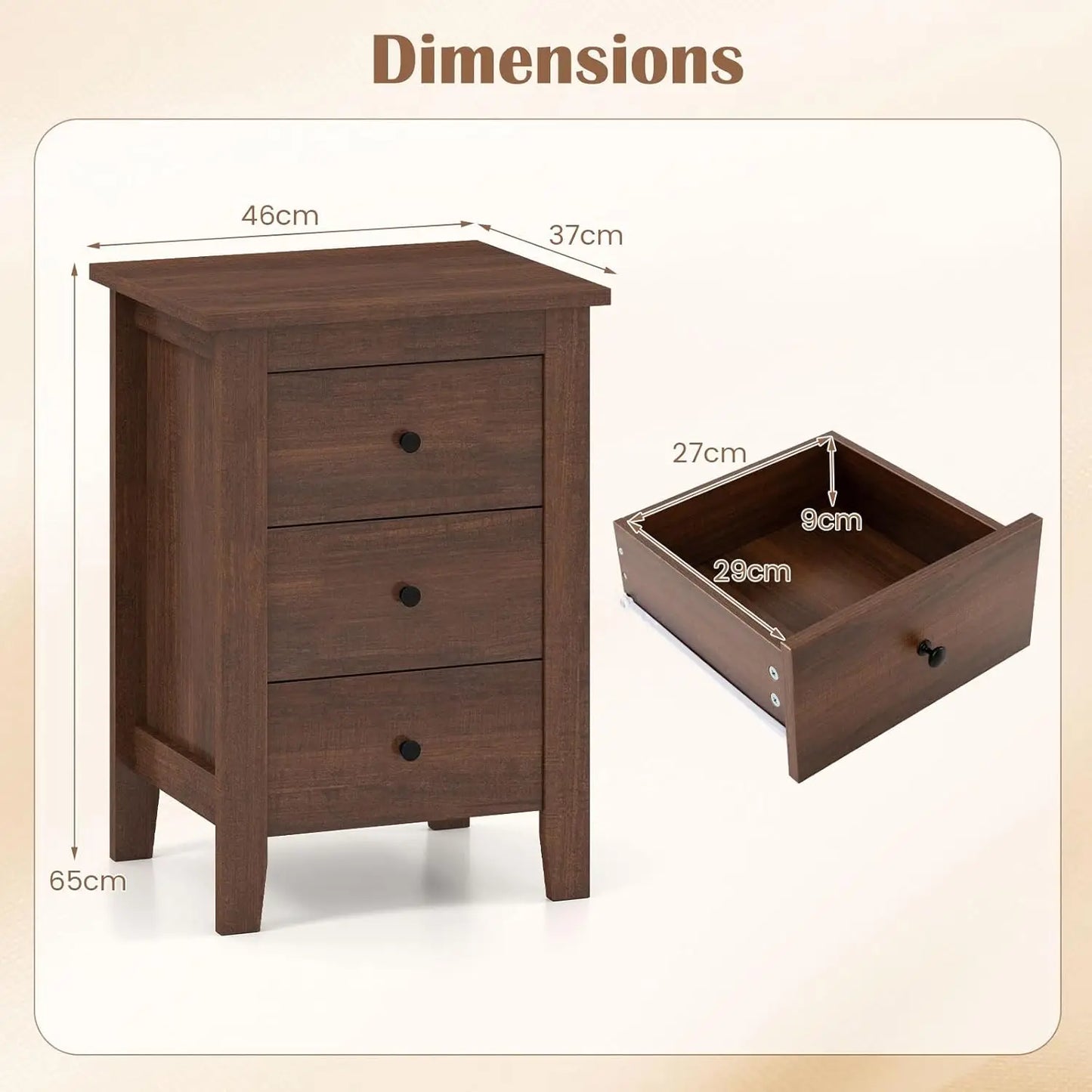 Set Of 2 Wood Nightstands With 3 Drawers And Storage