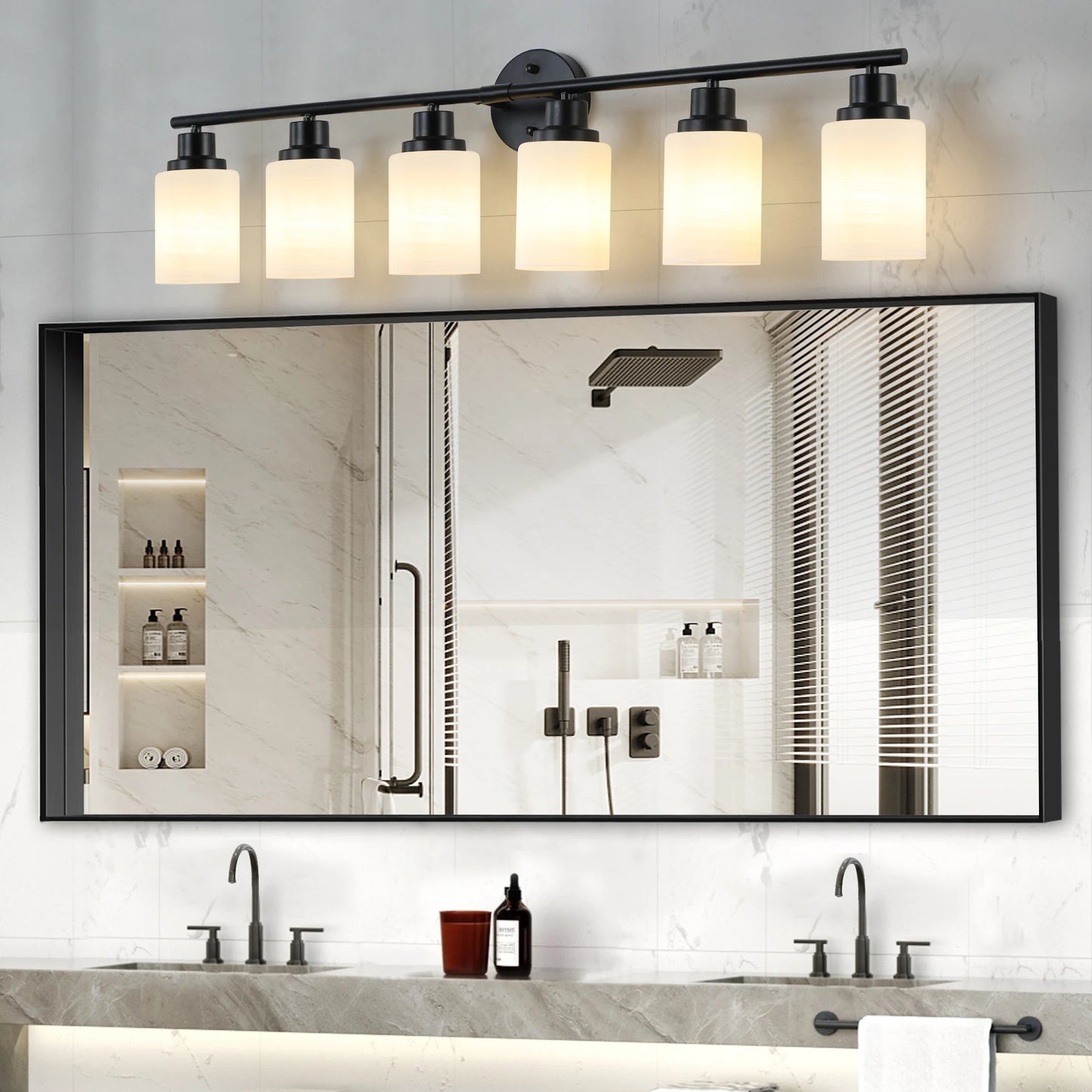 Vanity Light Fixture Four to Six Lights Frosted Glass Shades