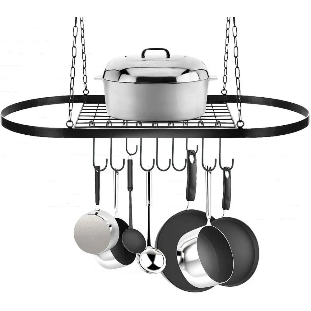 Bymaocar Pot Pan Rack With Shelf And Wall Mounted Hooks