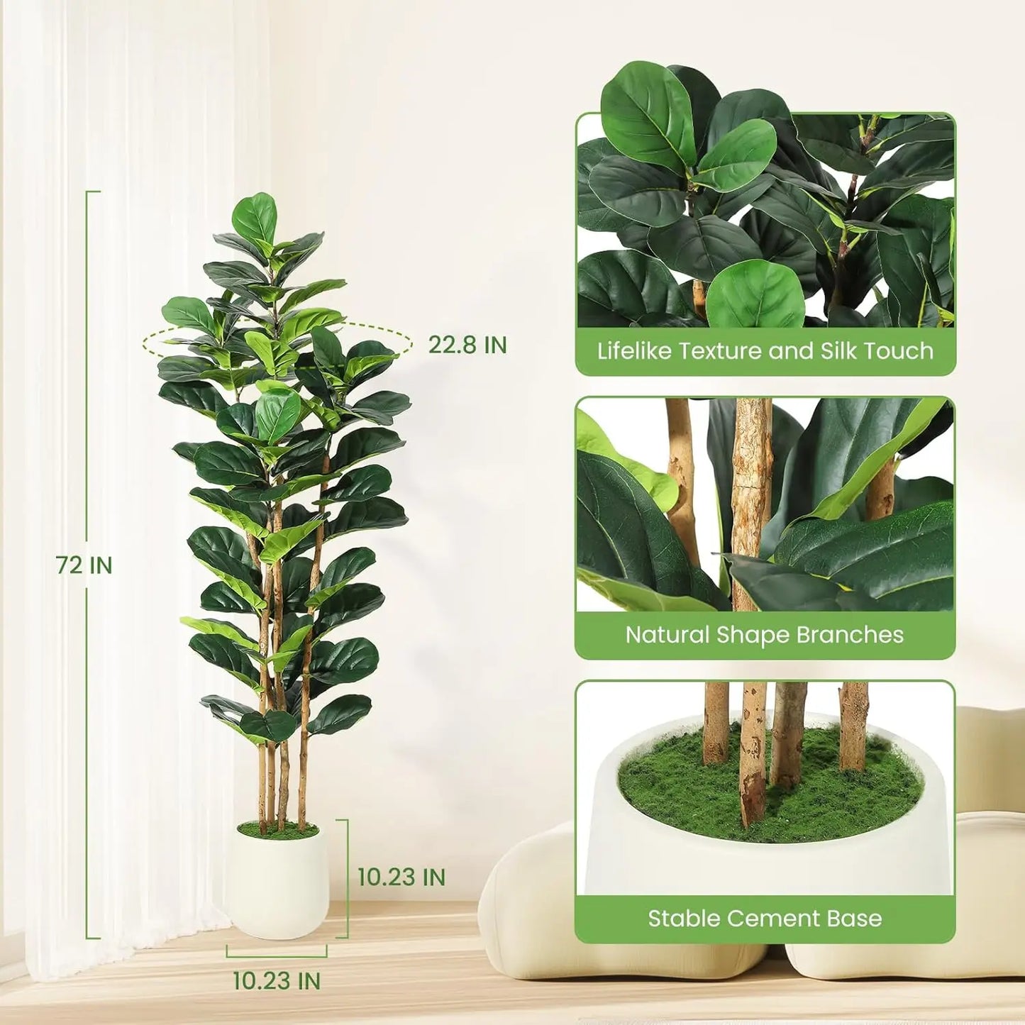 HiMISSCN Fiddle Leaf Fig Tree With Pot Realistic Faux Plant