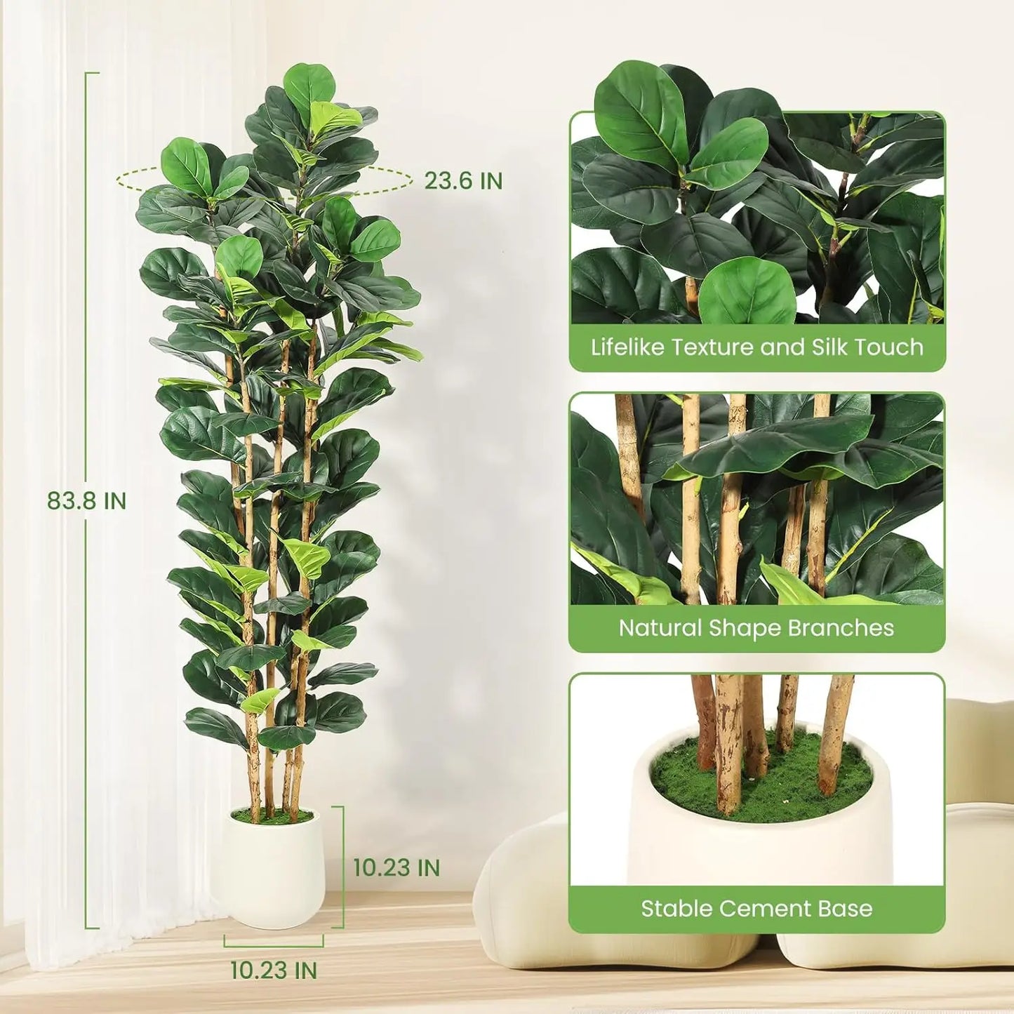 HiMISSCN Fiddle Leaf Fig Tree With Pot Realistic Faux Plant