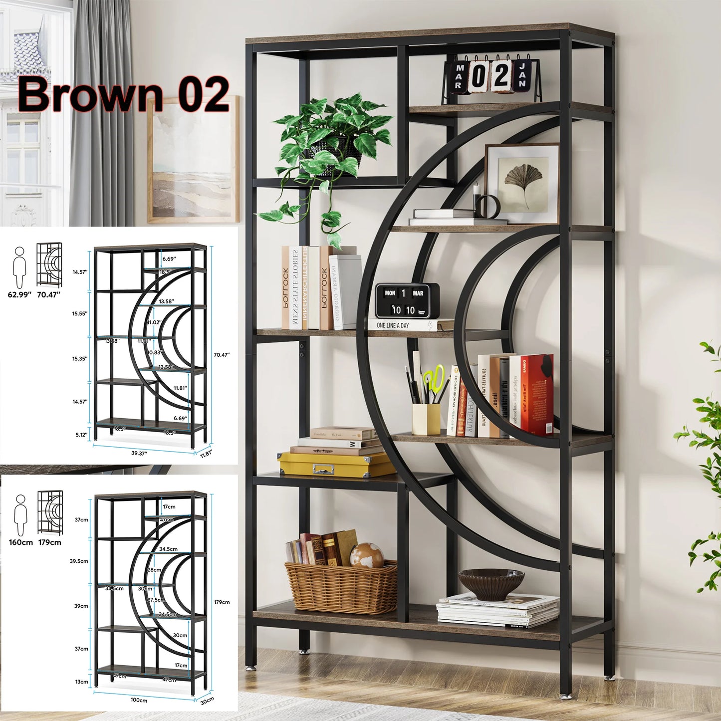 Tribesigns Industrial 5 Tier Etagere Bookcase Freestanding Shelf