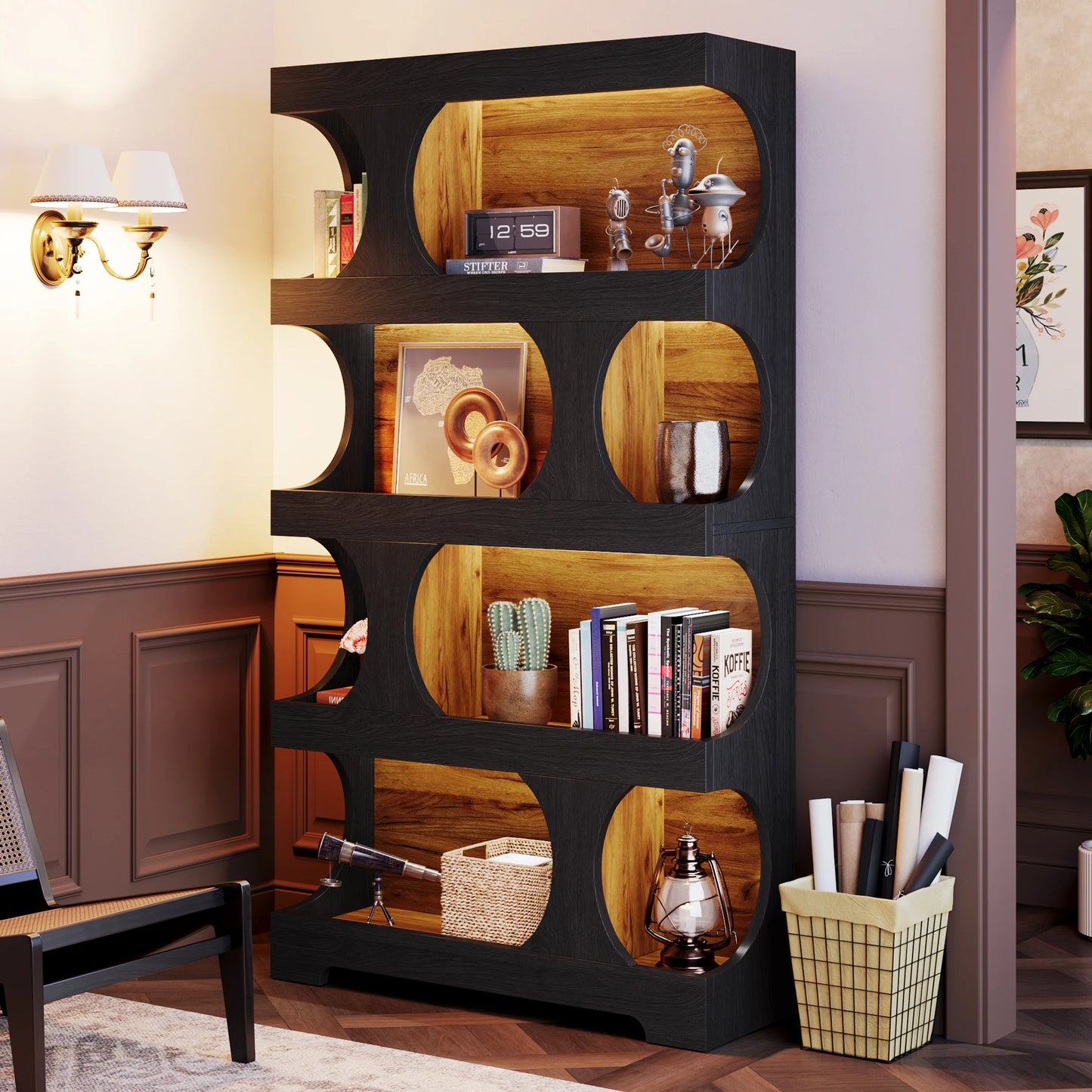 Tribesigns S-Shaped 4-Tier Bookcase Modern Wood Display