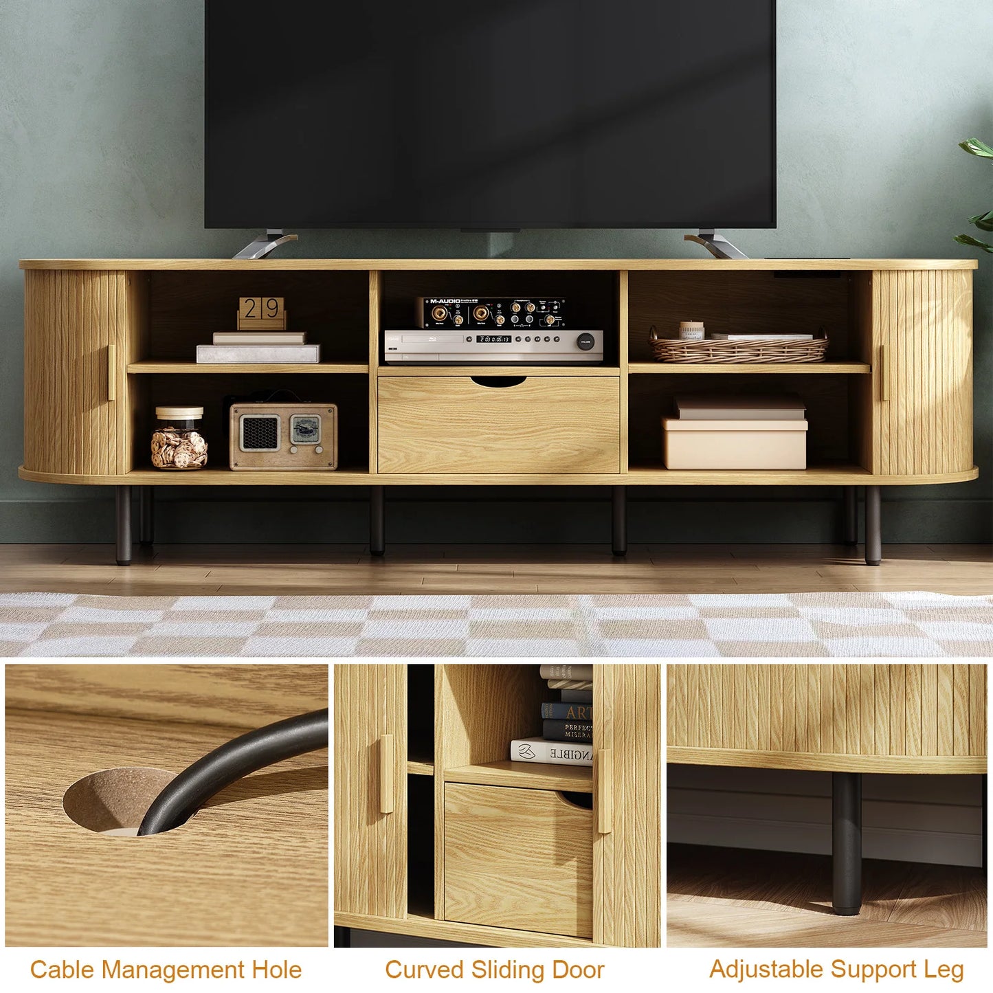 ONBRILL TV Console With Power Outlet And Adjustable Shelves