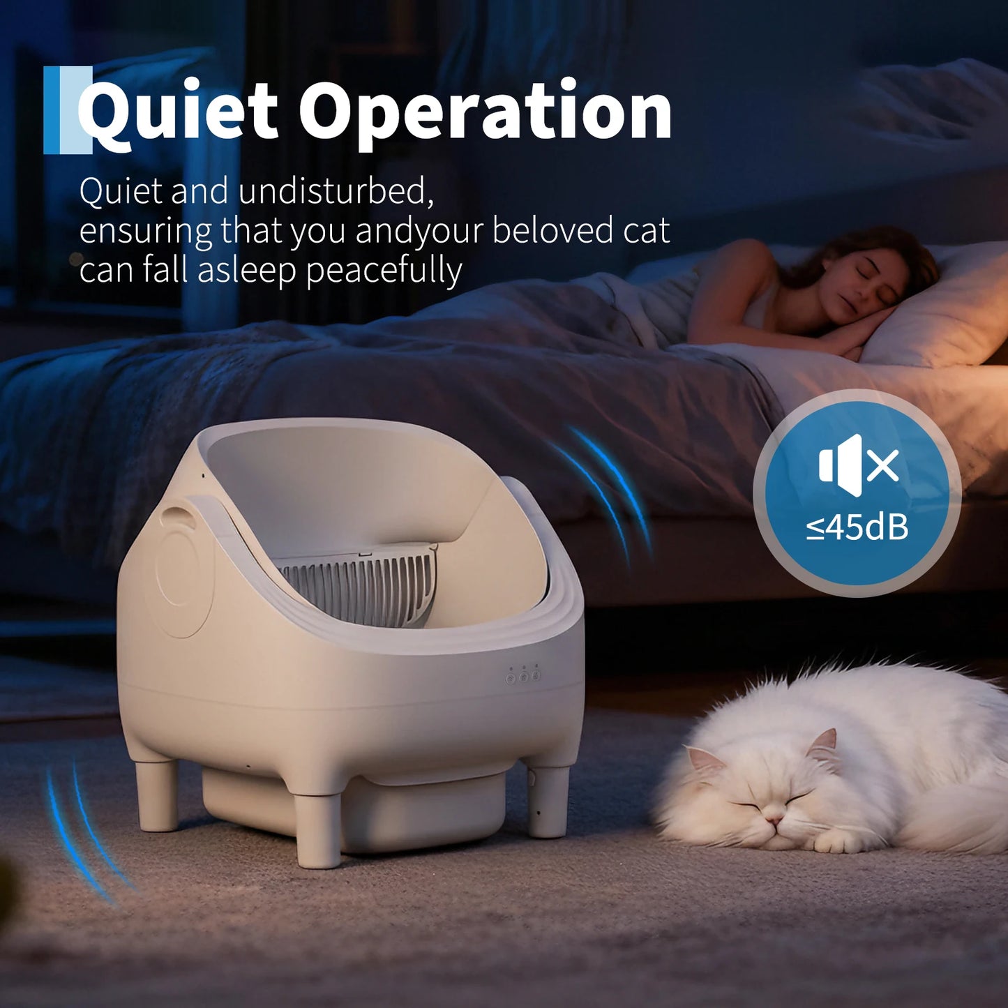 Self Cleaning Automatic Cat Litter Box, APP Control,Odor-Free,Open-Top w/Large Waste Bin for Multiple Cats Includes Trash Bags