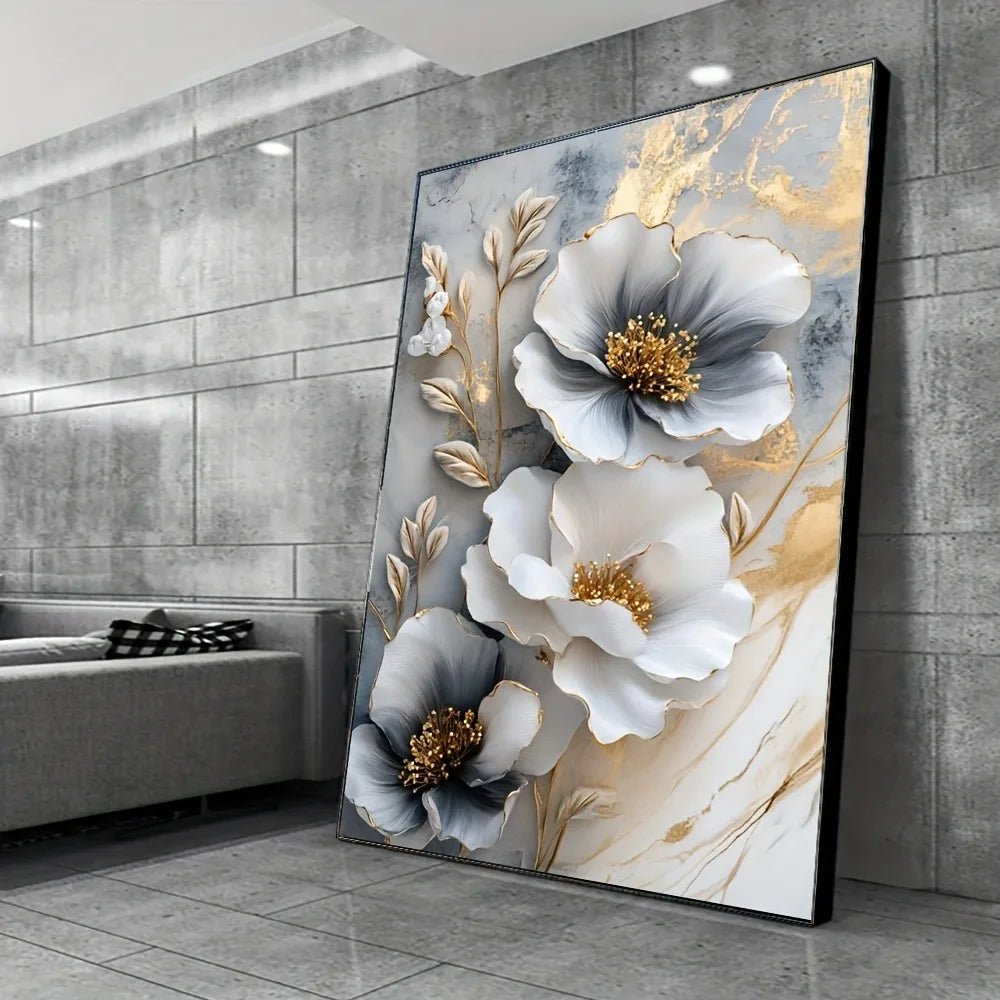 Modern Luxury Floral Canvas Mural Framed 3D Painting For Bedroom
