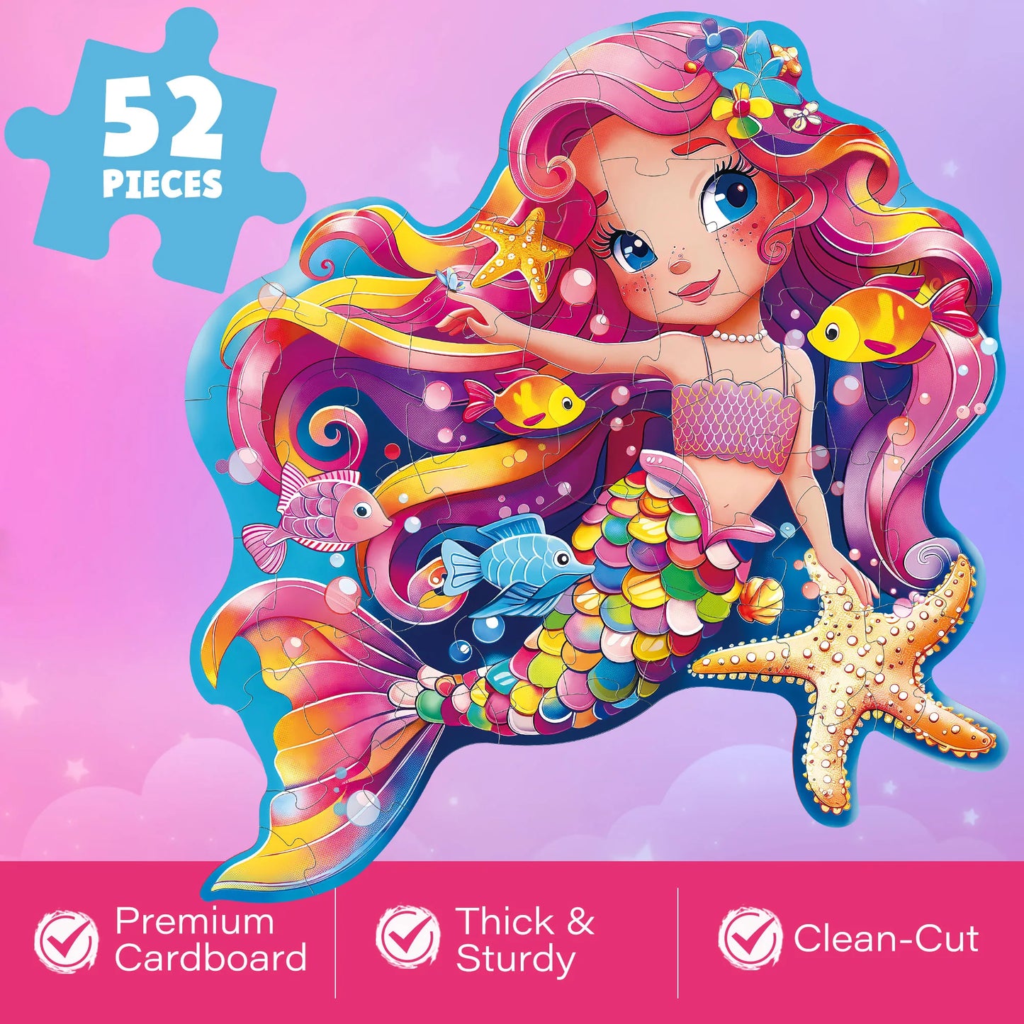 Floor Puzzles for Kids Toddlers Ages 4-6, 52 Piece Mermaid Puzzle, Mermaid Toys, Christmas Birthday Gift for Girls Boys