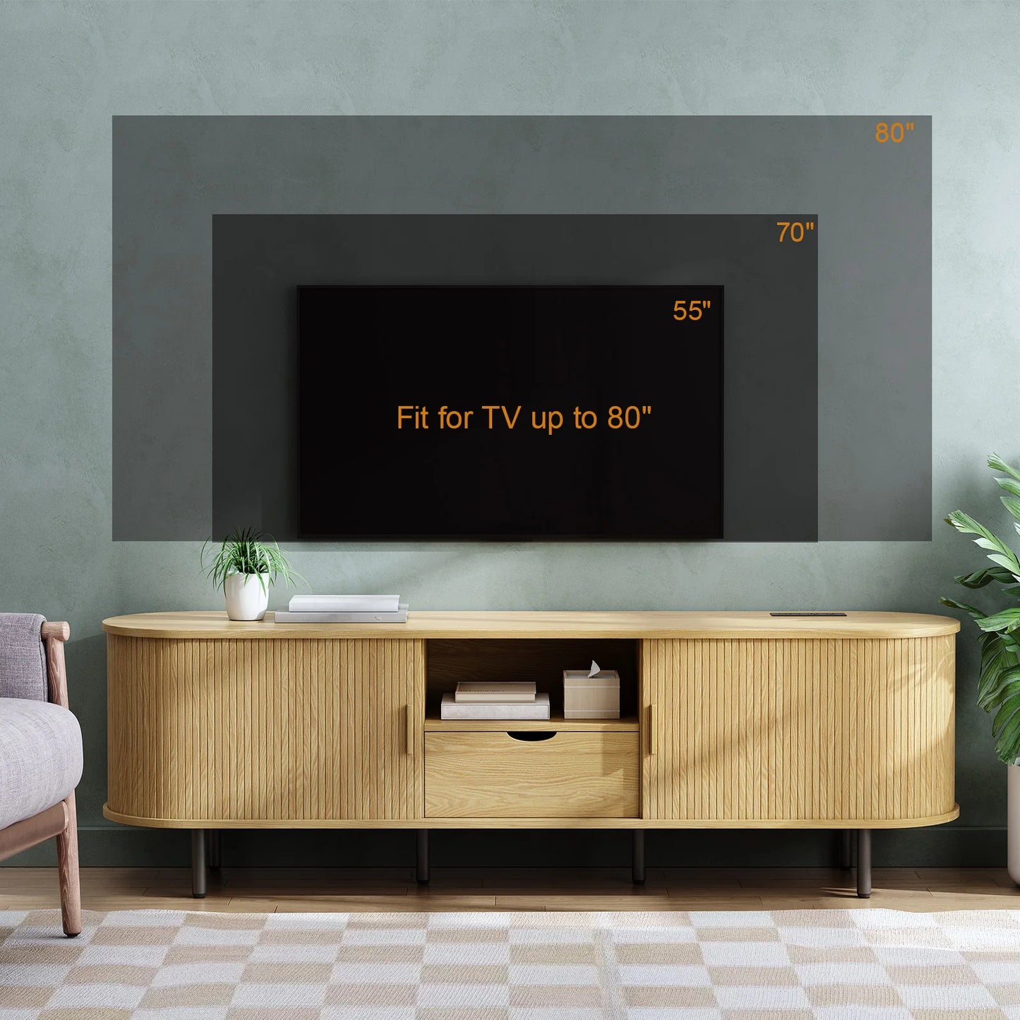 ONBRILL TV Console With Power Outlet And Adjustable Shelves