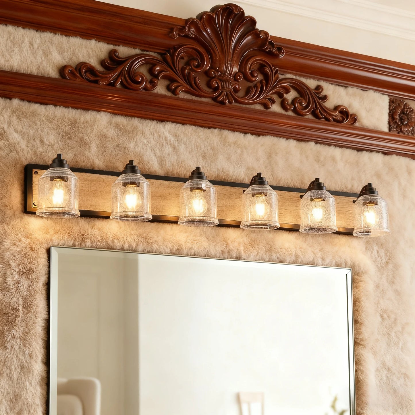 Rustic Farmhouse Vanity Light Fixture Wall Sconce With Wood Backplate
