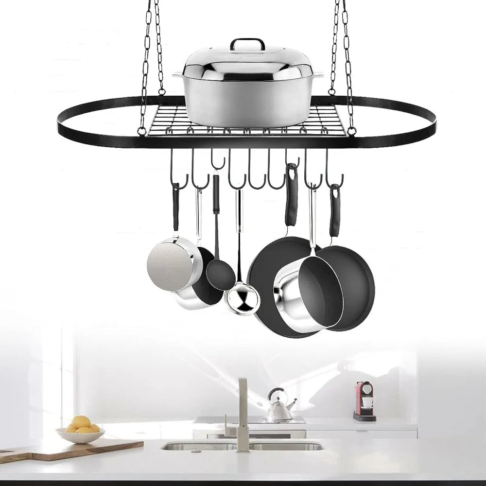 Bymaocar Pot Pan Rack With Shelf And Wall Mounted Hooks