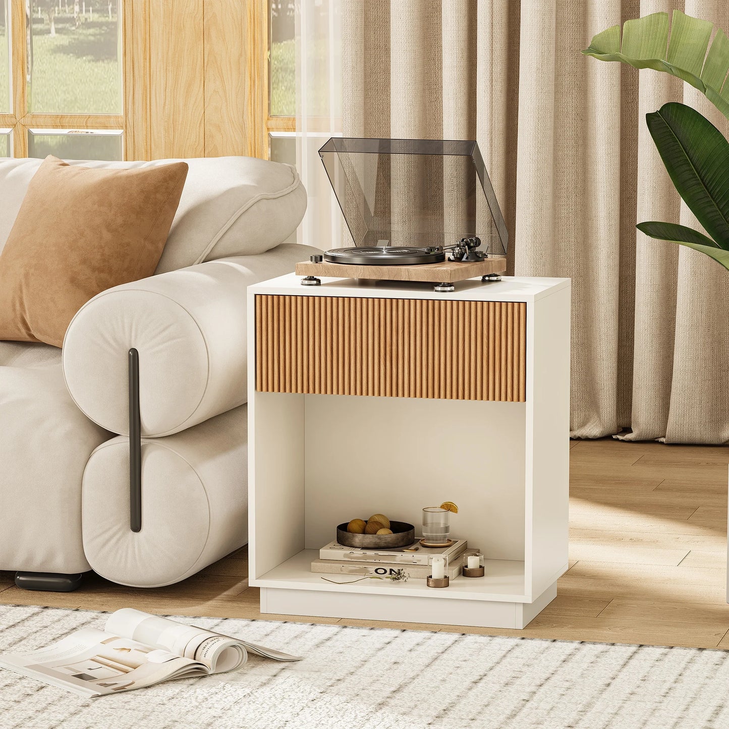 Fluted Nightstands Set Of 2 Modern Mid Century Bedside Tables