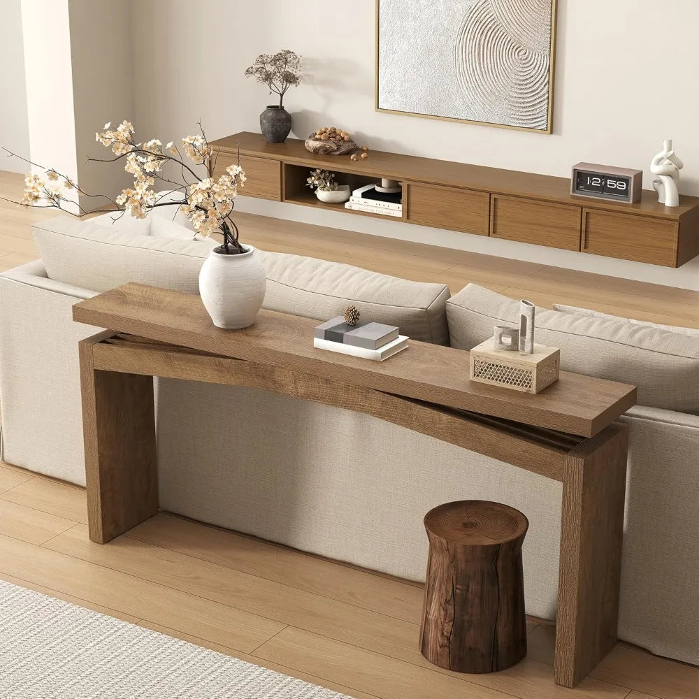 63-Inch Wooden Console Table for Entryway, Living Room, Behind Sofa - Farmhouse Style Narrow Long Rectangular Table