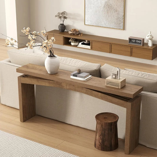 63-Inch Wooden Console Table for Entryway, Living Room, Behind Sofa - Farmhouse Style Narrow Long Rectangular Table