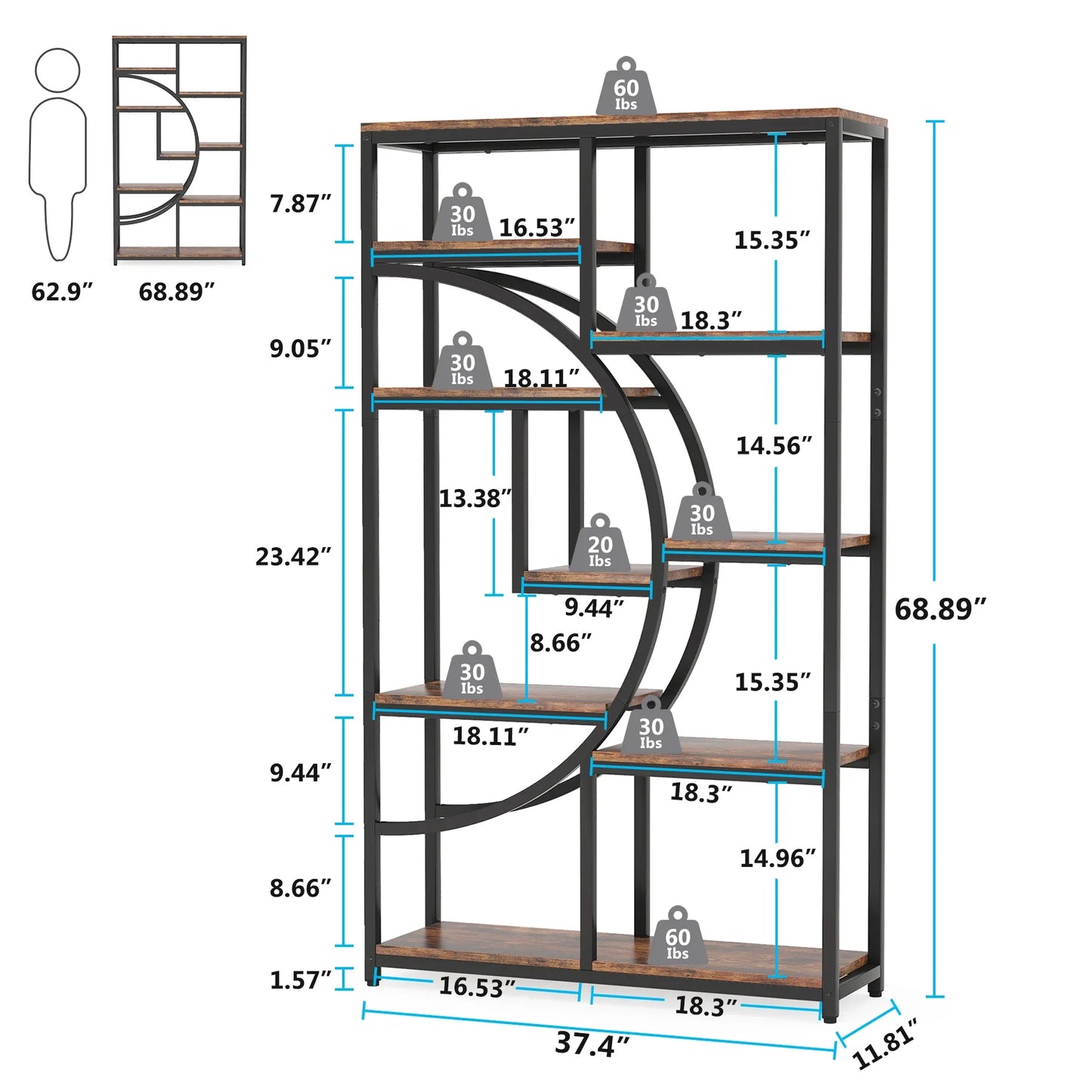 Tribesigns Industrial 5 Tier Etagere Bookcase Freestanding Shelf