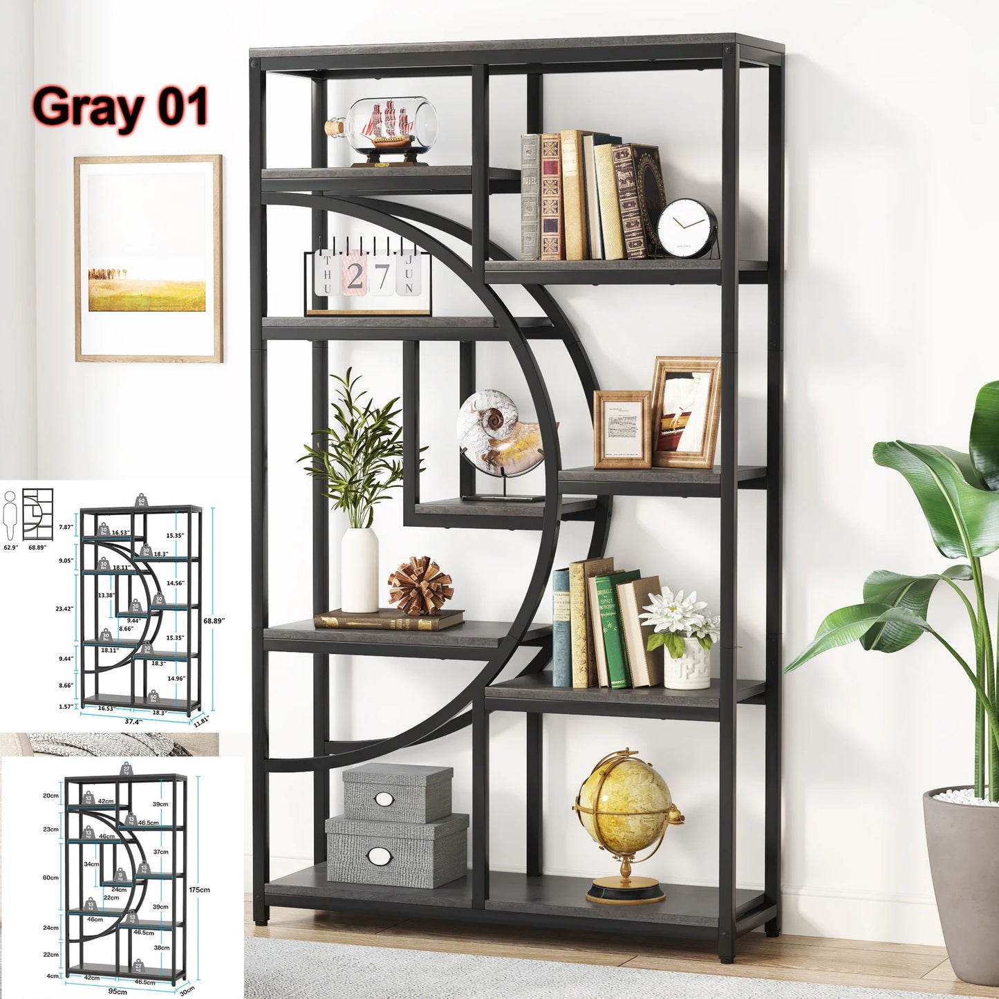 Tribesigns Industrial 5 Tier Etagere Bookcase Freestanding Shelf