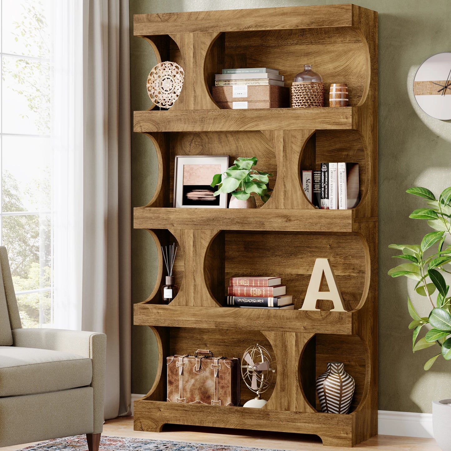 Tribesigns S-Shaped 4-Tier Bookcase Modern Wood Display