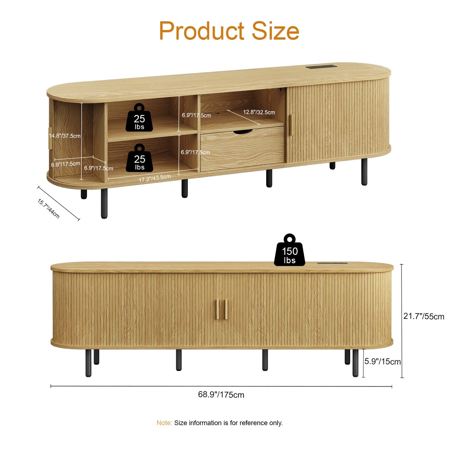 ONBRILL TV Console With Power Outlet And Adjustable Shelves