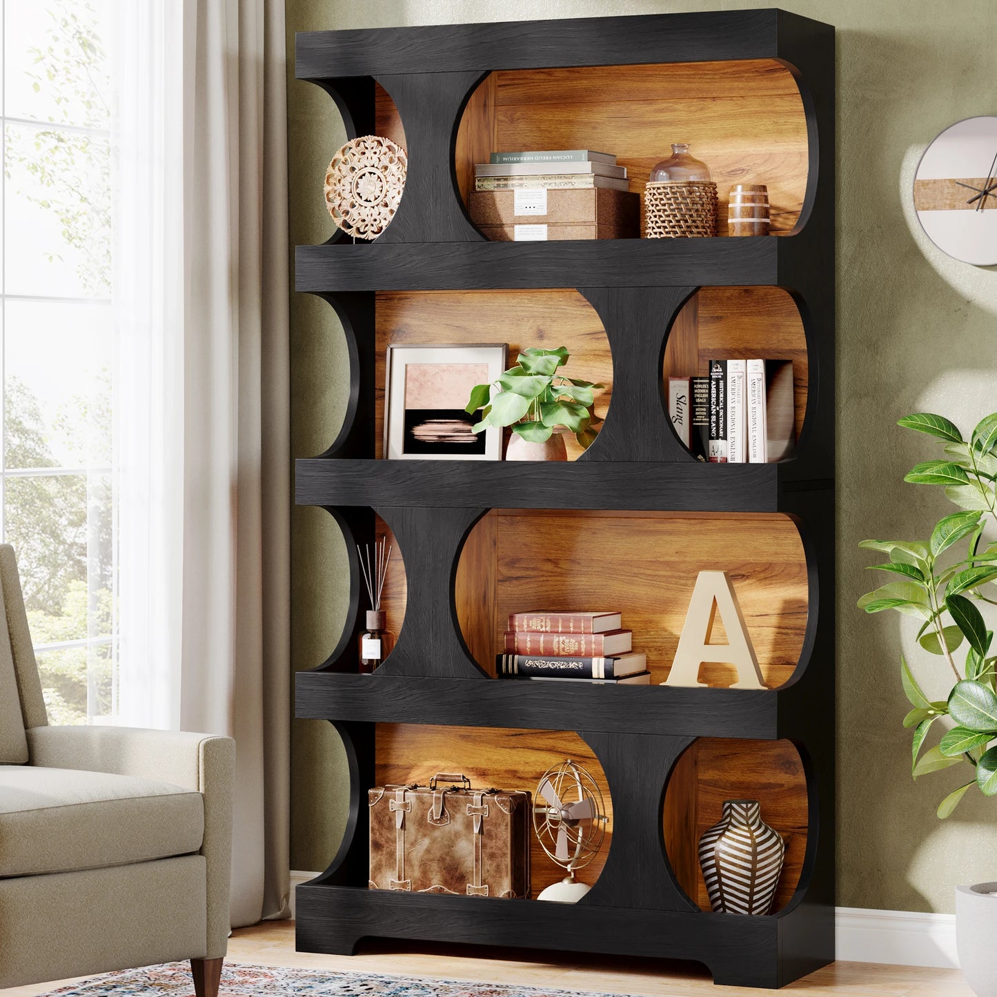 Tribesigns S-Shaped 4-Tier Bookcase Modern Wood Display