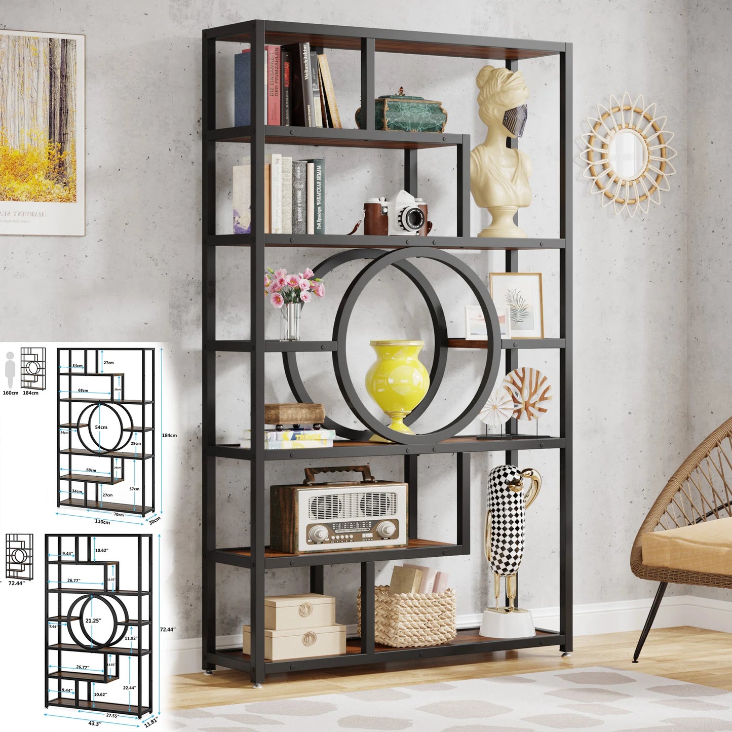 Tribesigns Industrial 5 Tier Etagere Bookcase Freestanding Shelf