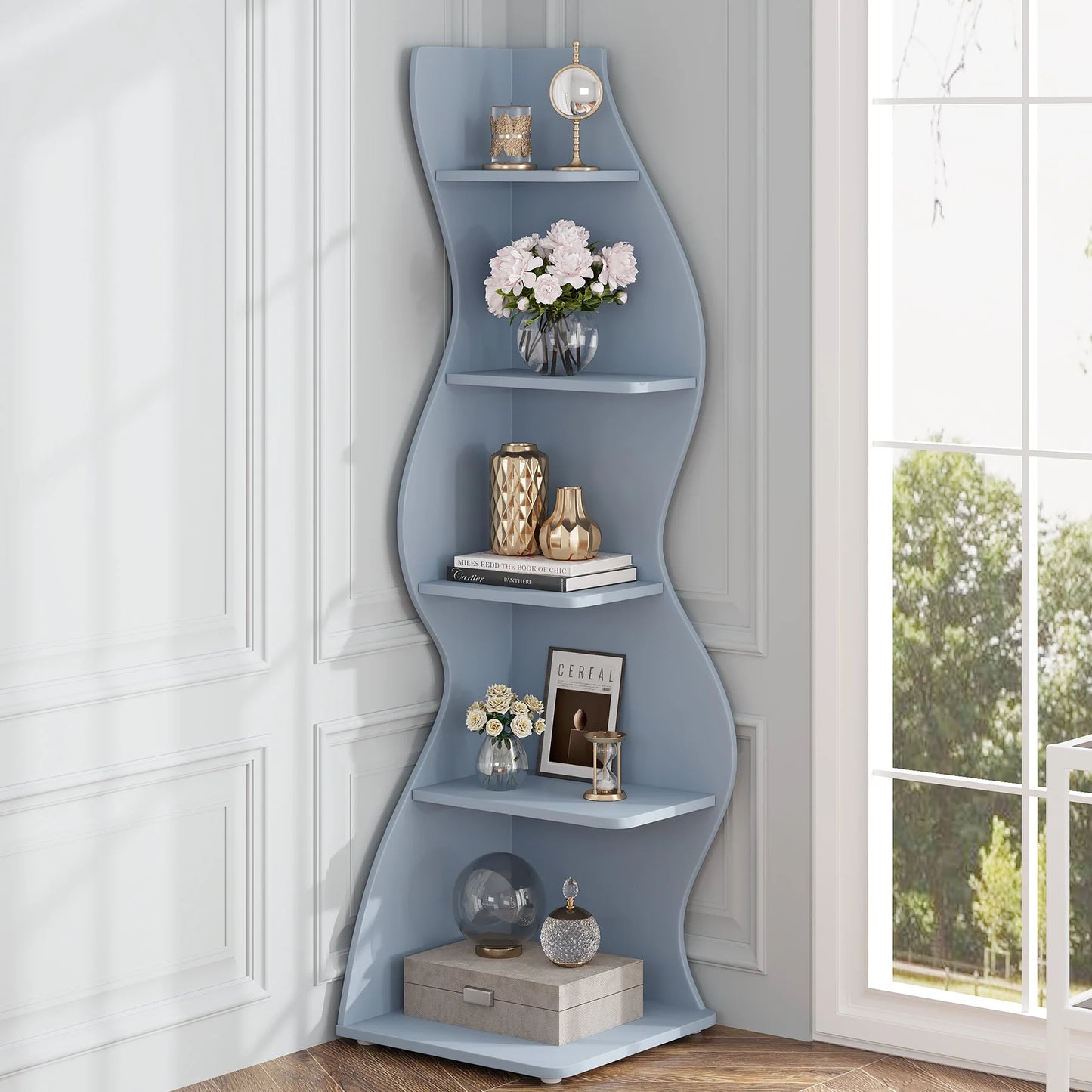 Tribesigns Corner Shelf 5 Tier Wall Bookshelf and Plant Stand