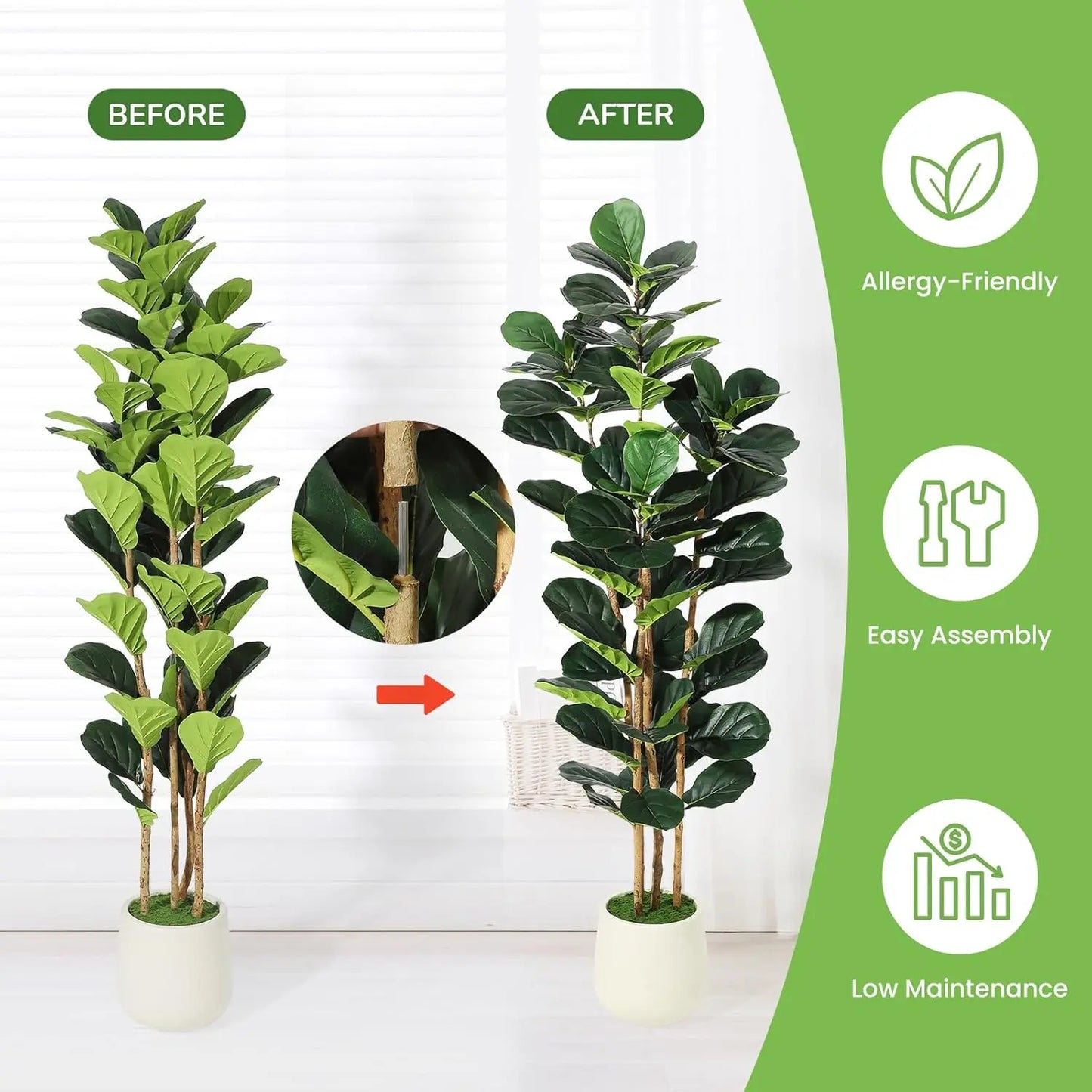 HiMISSCN Fiddle Leaf Fig Tree With Pot Realistic Faux Plant