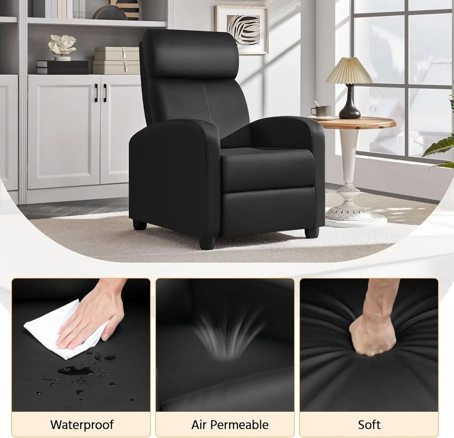 PU Leather Recliner Chair With Lumbar Support For Living Room
