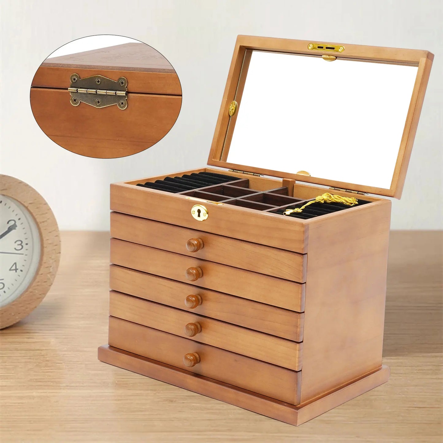 Wooden Jewelry Box With Mirror And Lock Elegant Gift Storage